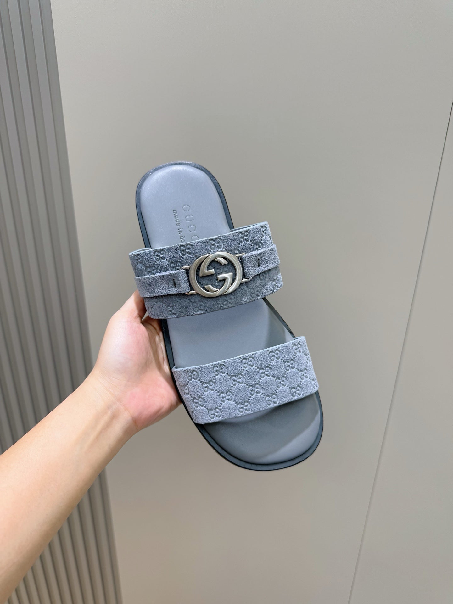 GG Men's Interlocking G Sandals Sky Blue Suede 599983