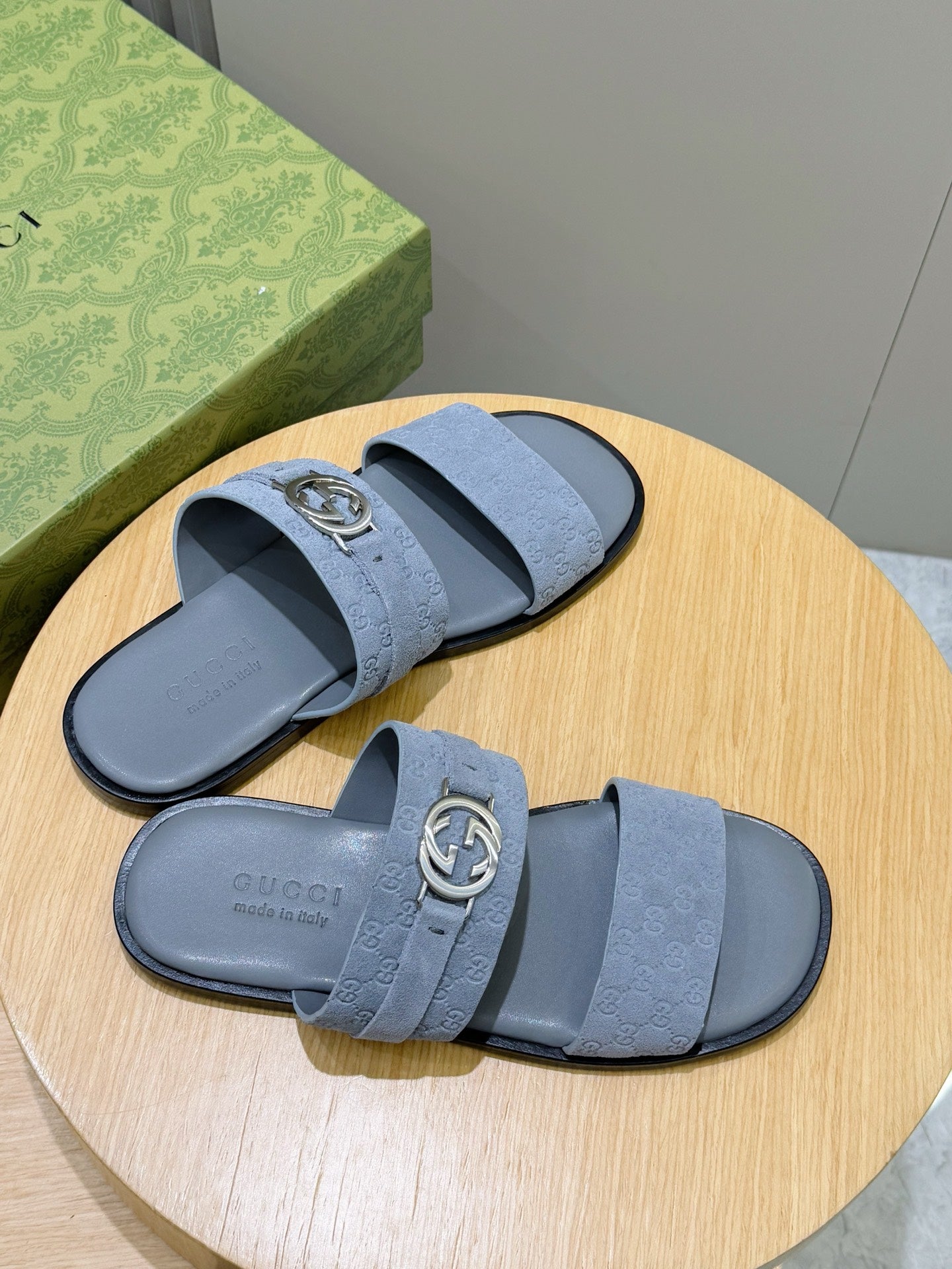 GG Men's Interlocking G Sandals Sky Blue Suede 599983