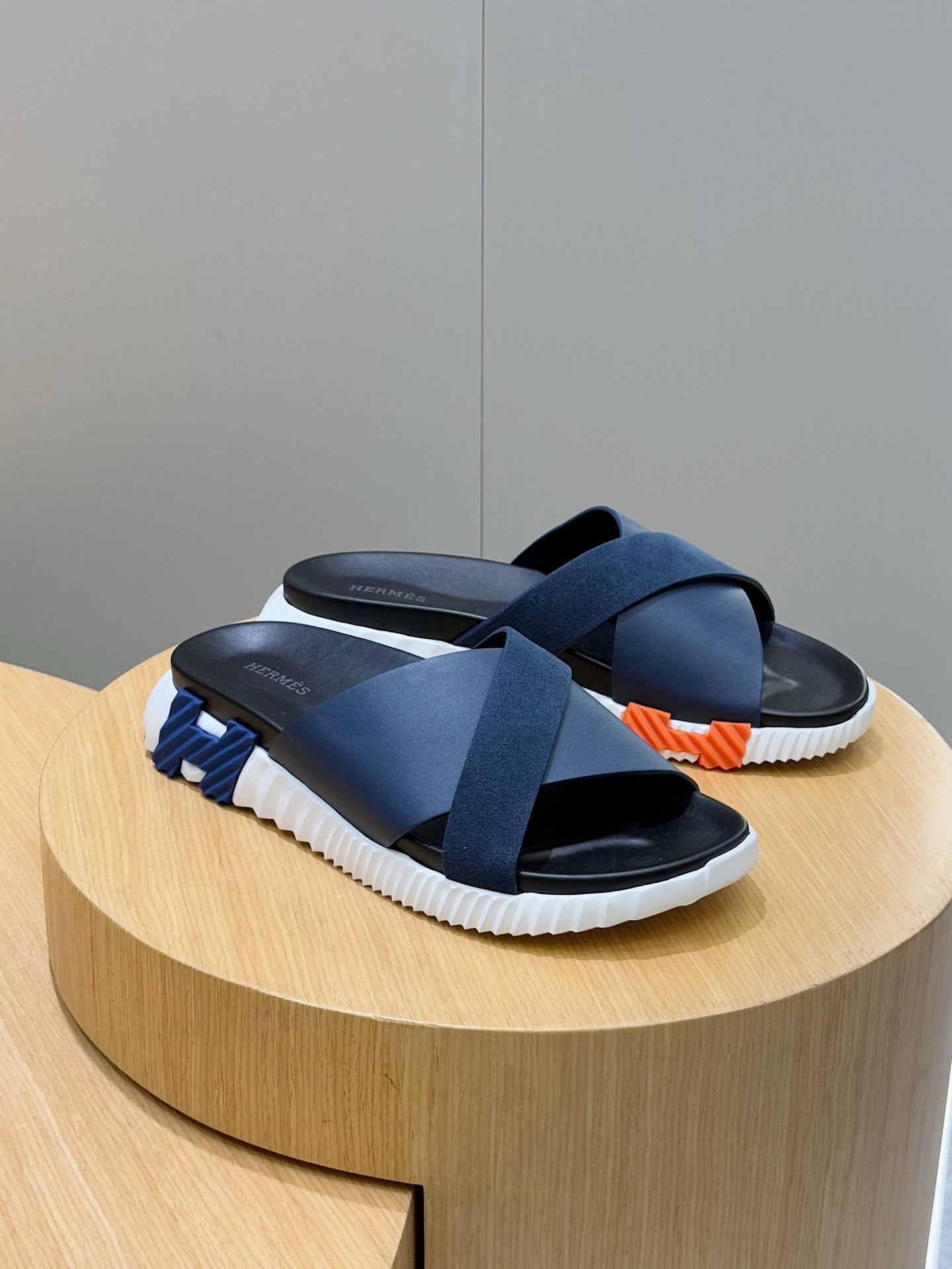 HM Men's Infra Slide Navy Blue Cowhide Suede 599997