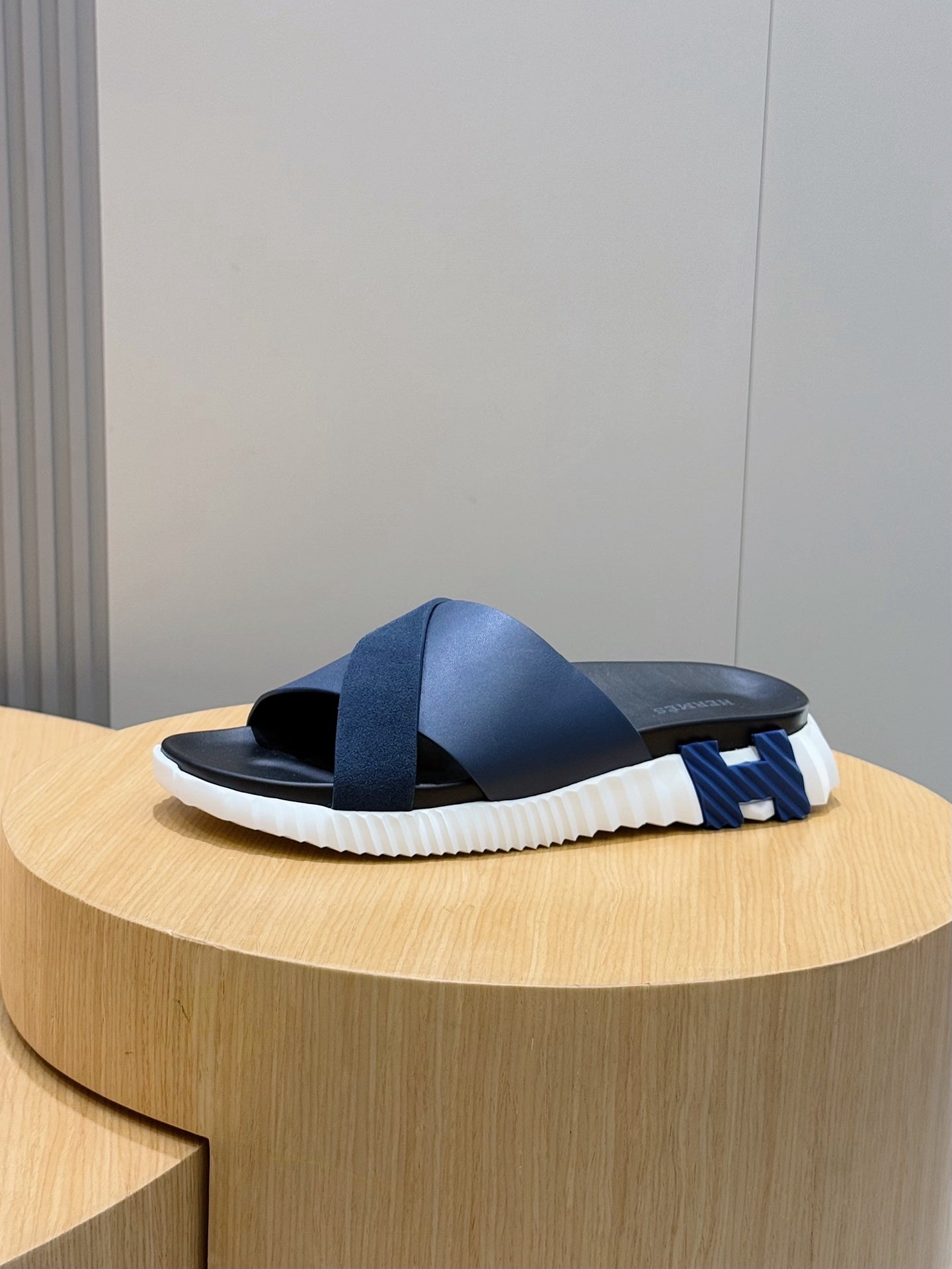 HM Men's Infra Slide Navy Blue Cowhide Suede 599997