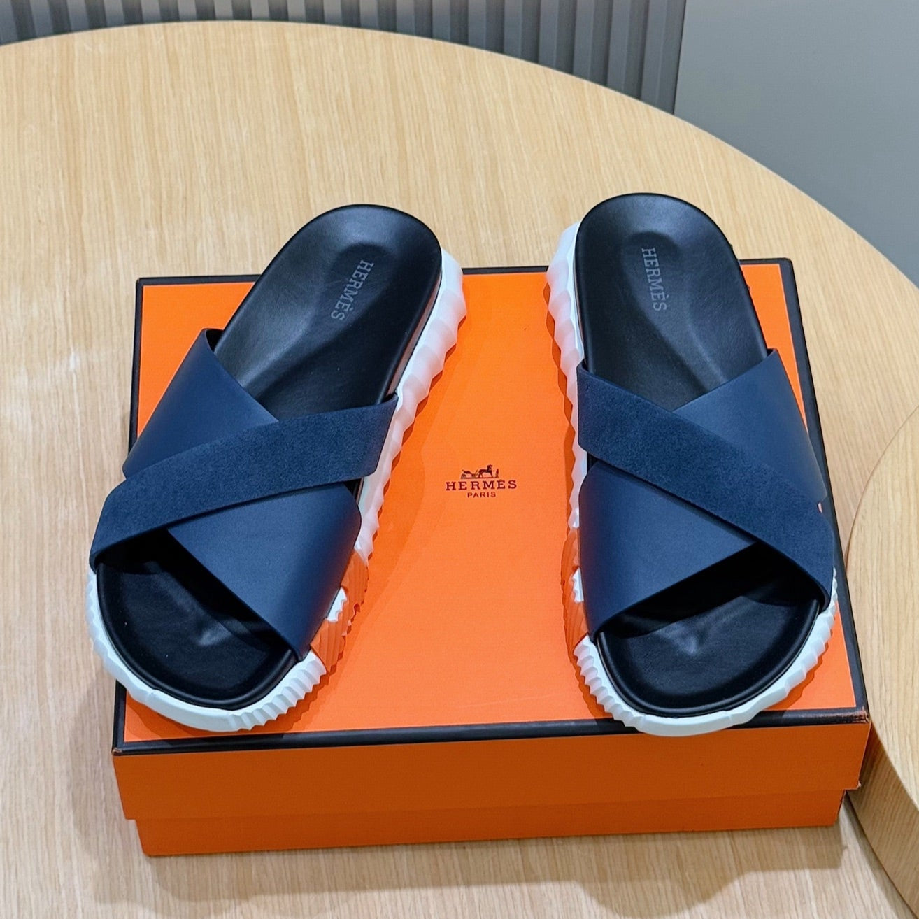 HM Men's Infra Slide Navy Blue Cowhide Suede 599997