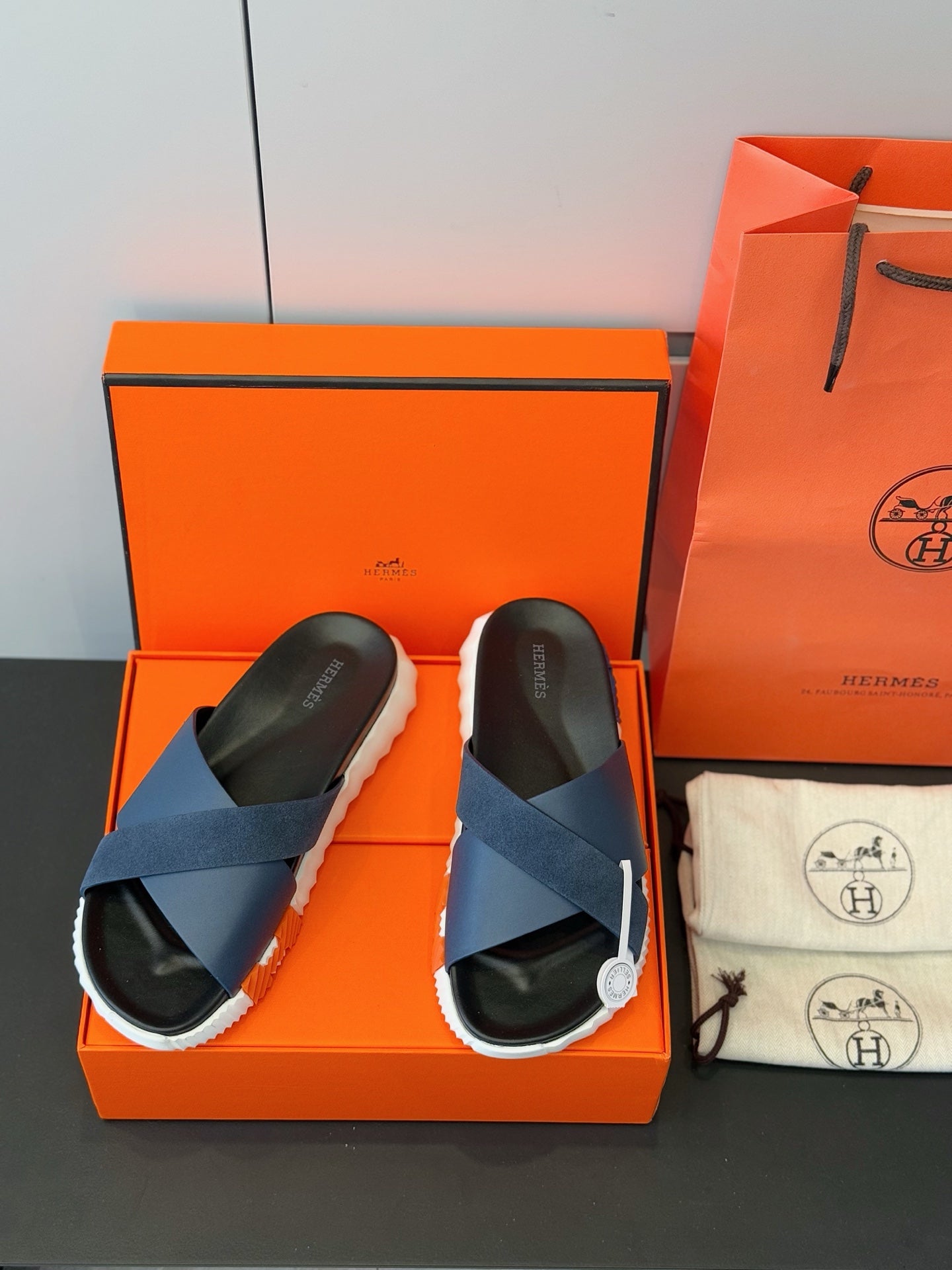 HM Men's Infra Slide Navy Blue Cowhide Suede 599997