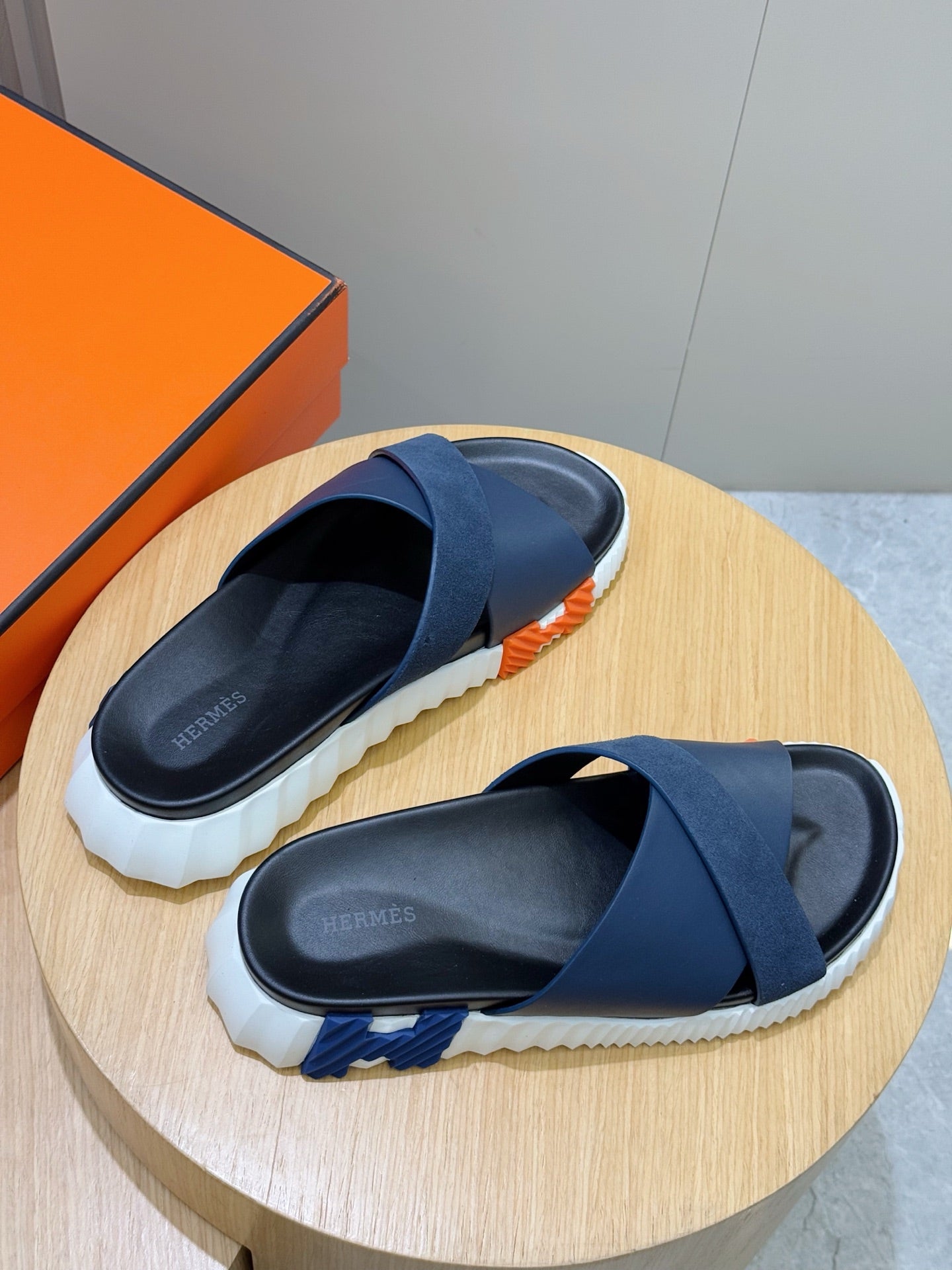 HM Men's Infra Slide Navy Blue Cowhide Suede 599997