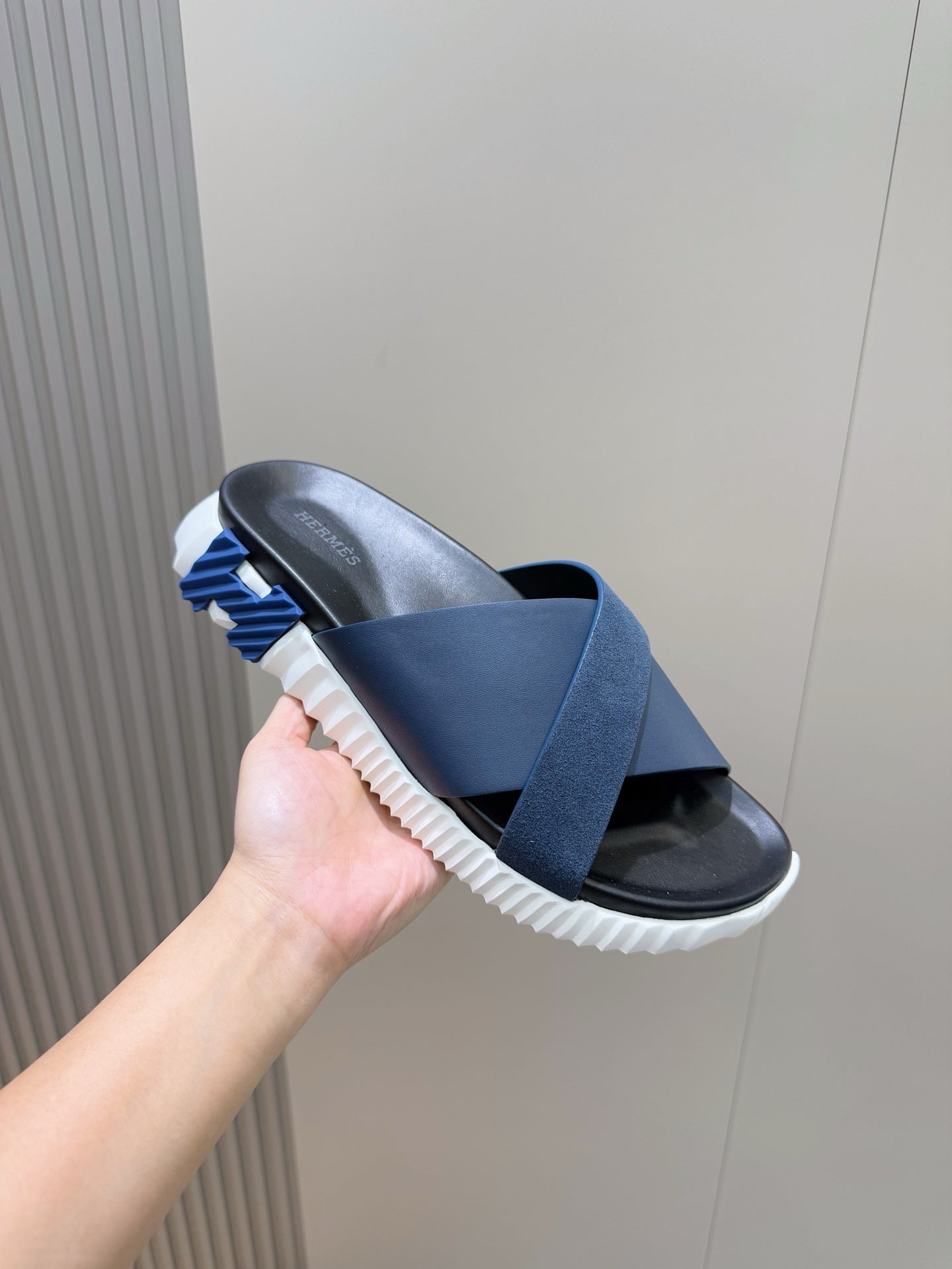 HM Men's Infra Slide Navy Blue Cowhide Suede 599997