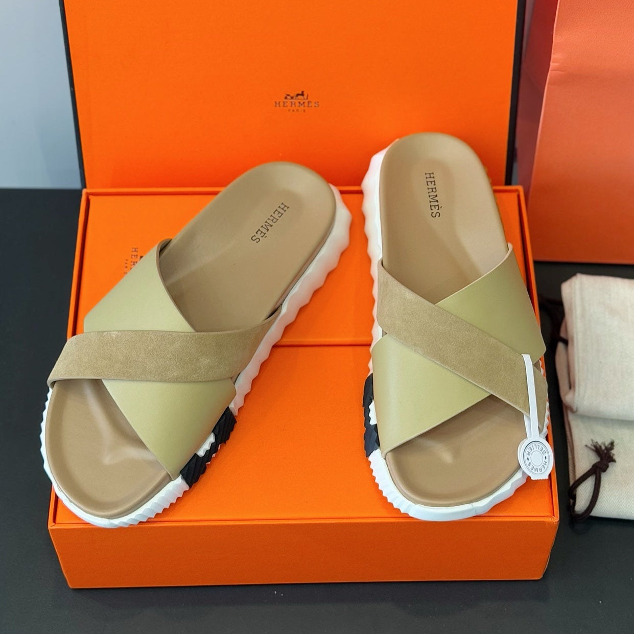 HM Men's Infra Slide Moss Green Cowhide Suede 599998