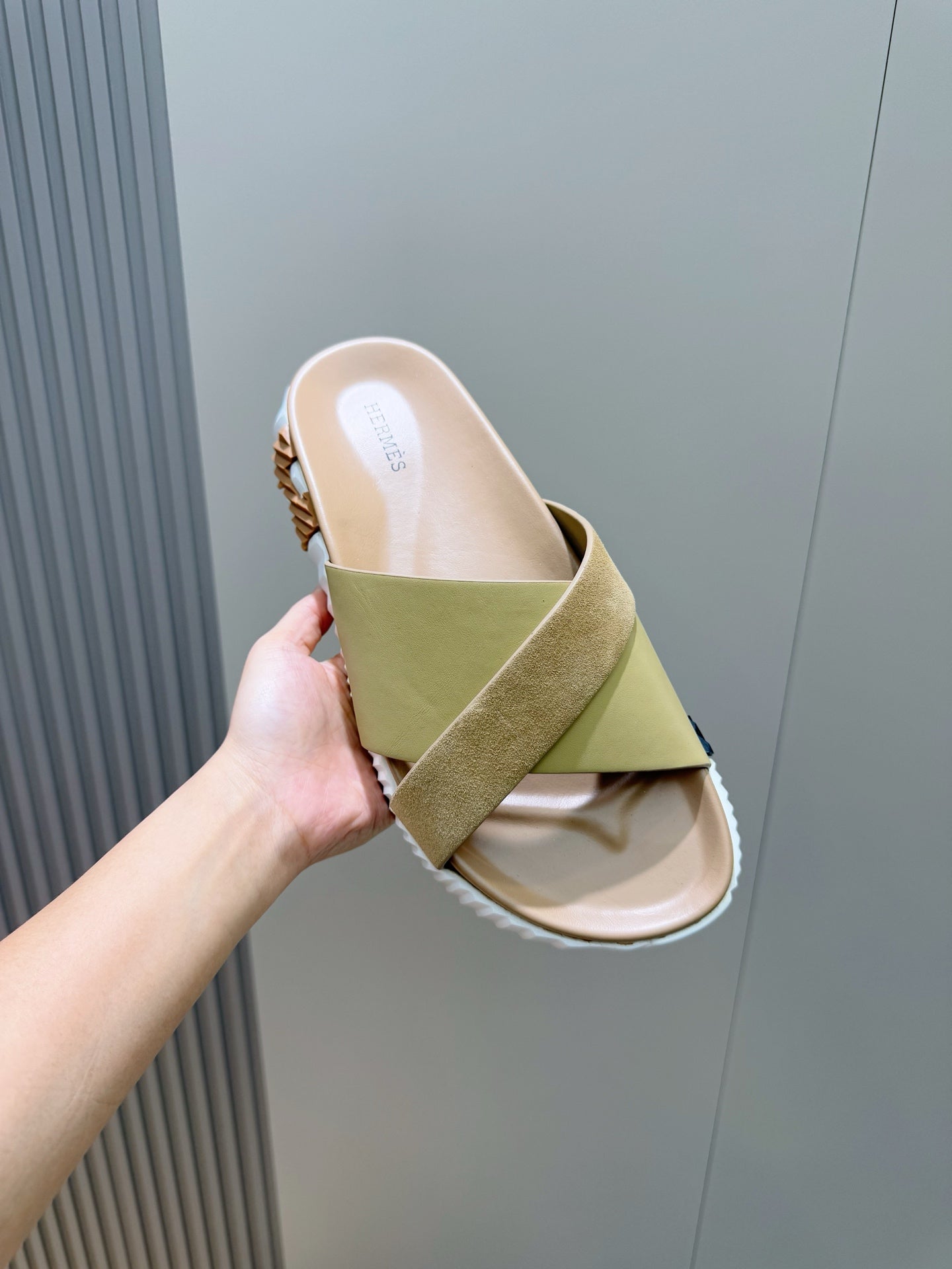 HM Men's Infra Slide Moss Green Cowhide Suede 599998