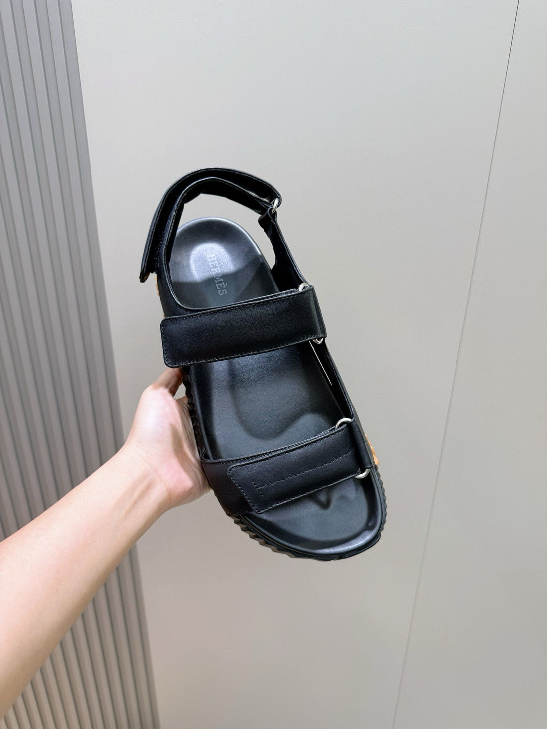 HM Men's Junior Sandal Black Orange Calfskin 643235