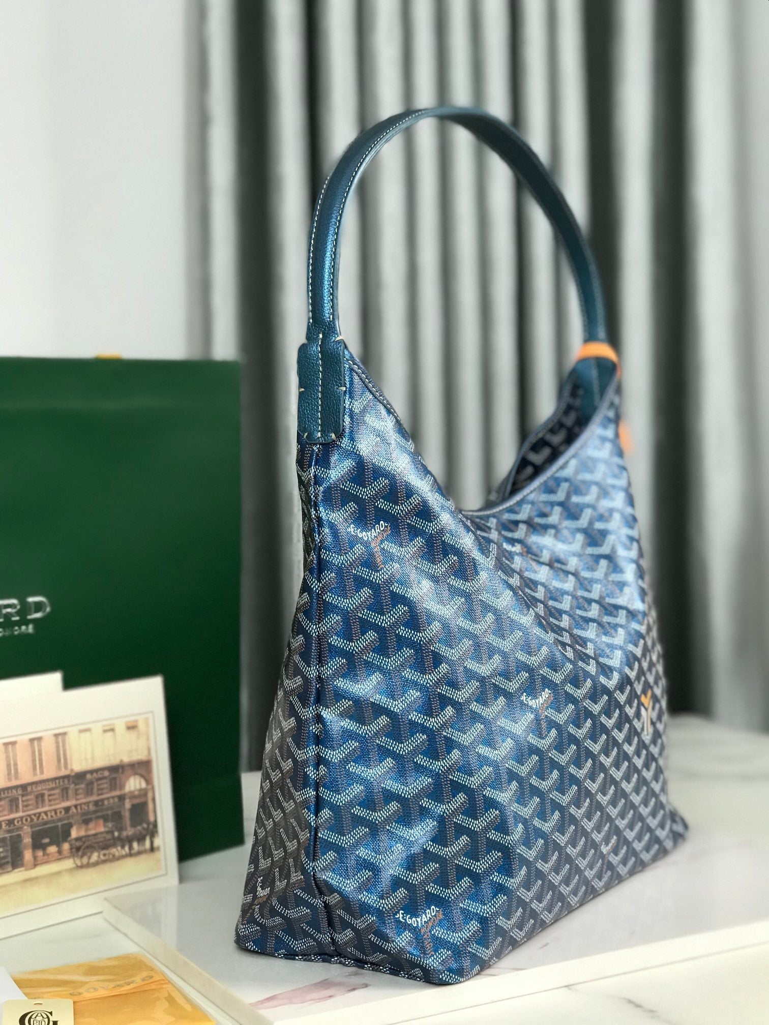 BohÃ¨me Hobo Bag 42cm Deep Blue Canvas Chevroches Calfskin