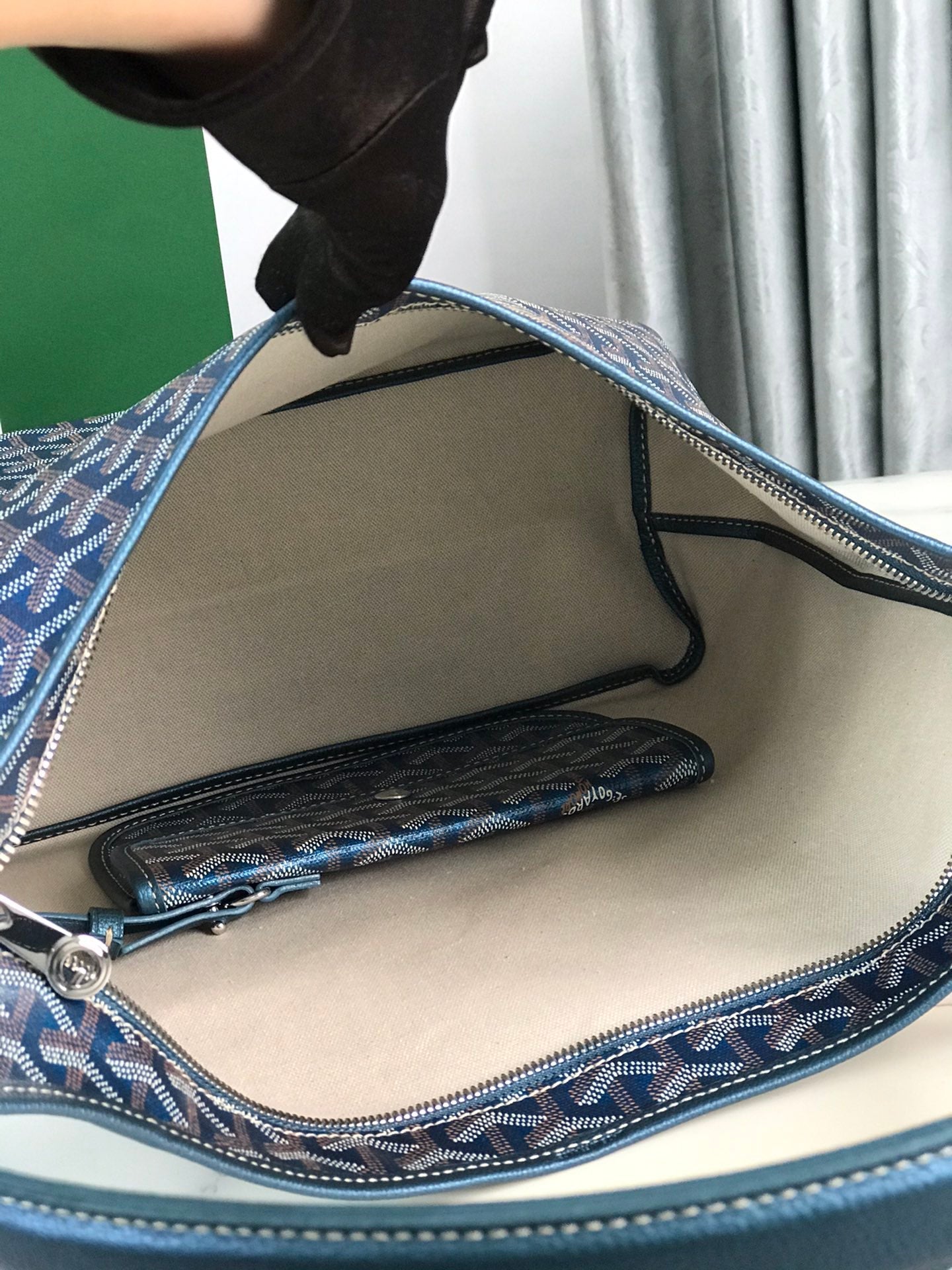 BohÃ¨me Hobo Bag 42cm Deep Blue Canvas Chevroches Calfskin