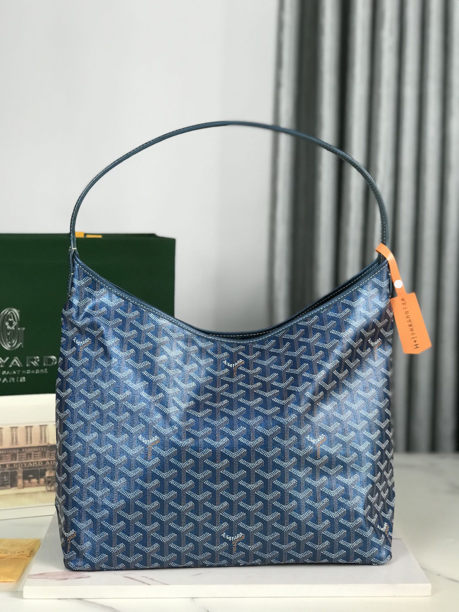BohÃ¨me Hobo Bag 42cm Deep Blue Canvas Chevroches Calfskin