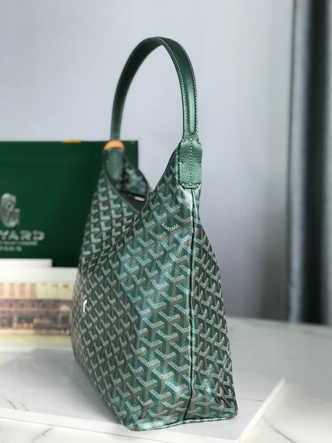 BohÃ¨me Hobo Bag 42cm Green Canvas Chevroches Calfskin
