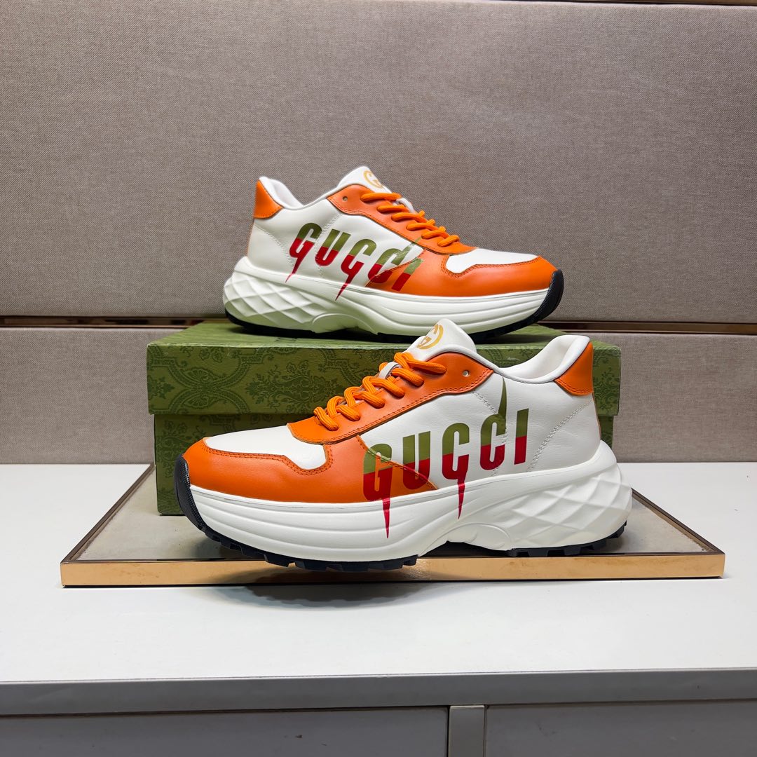 GG Men's 25 Sneaker White Orange Sheepskin 524269