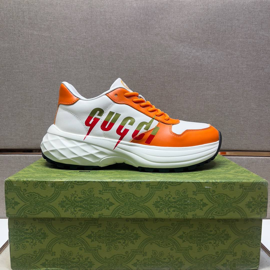 GG Men's 25 Sneaker White Orange Sheepskin 524269