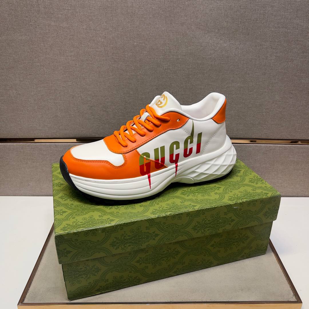 GG Men's 25 Sneaker White Orange Sheepskin 524269