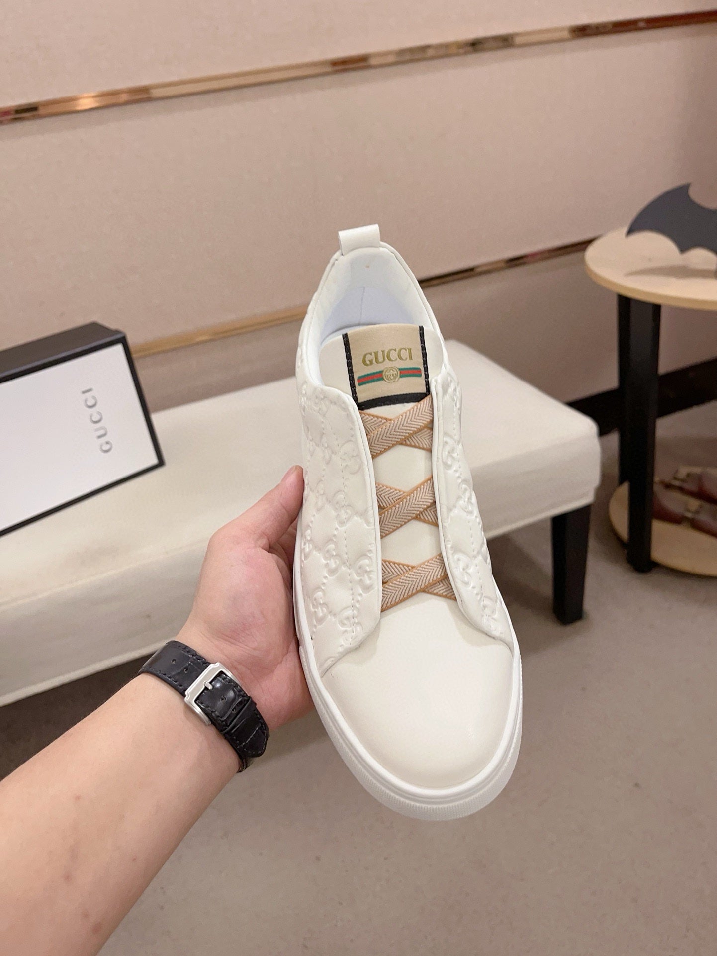 GG Men's Sneaker White Sheepskin 448472