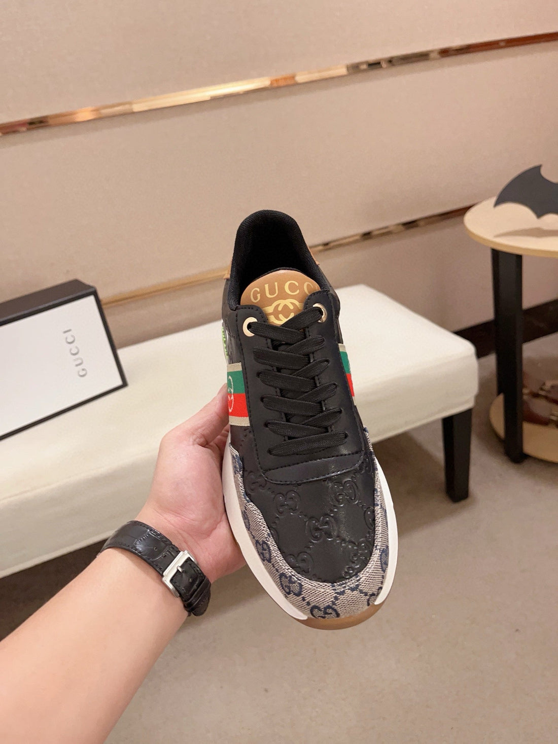 GG Men's Sneaker Black Grey Sheepskin Fabric 529027