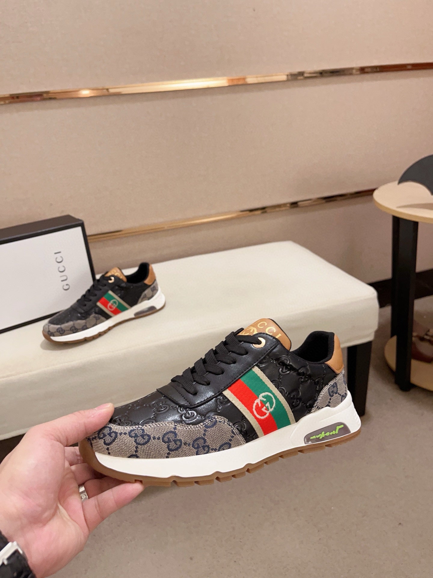 GG Men's Sneaker Black Grey Sheepskin Fabric 529027