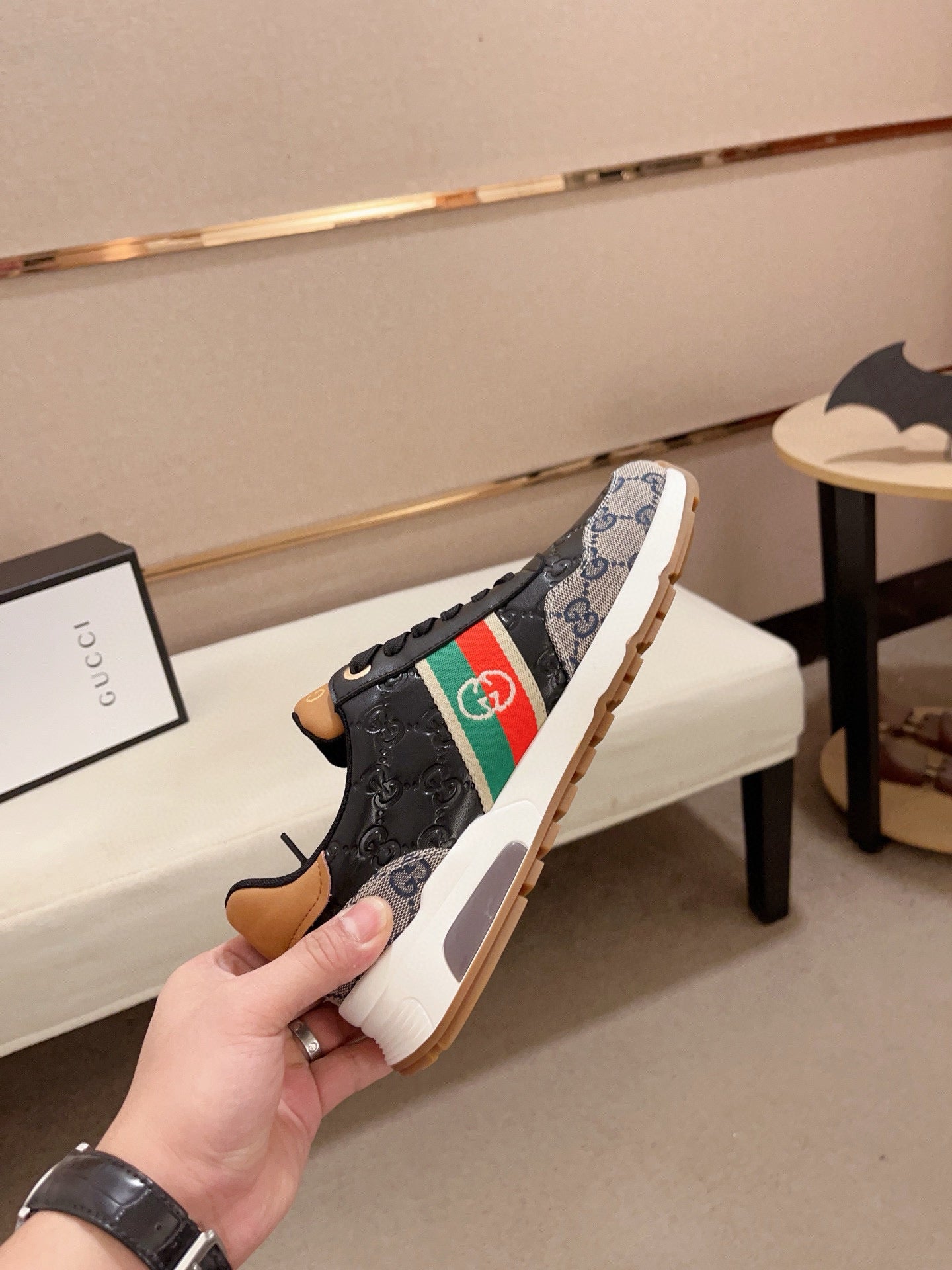 GG Men's Sneaker Black Grey Sheepskin Fabric 529027