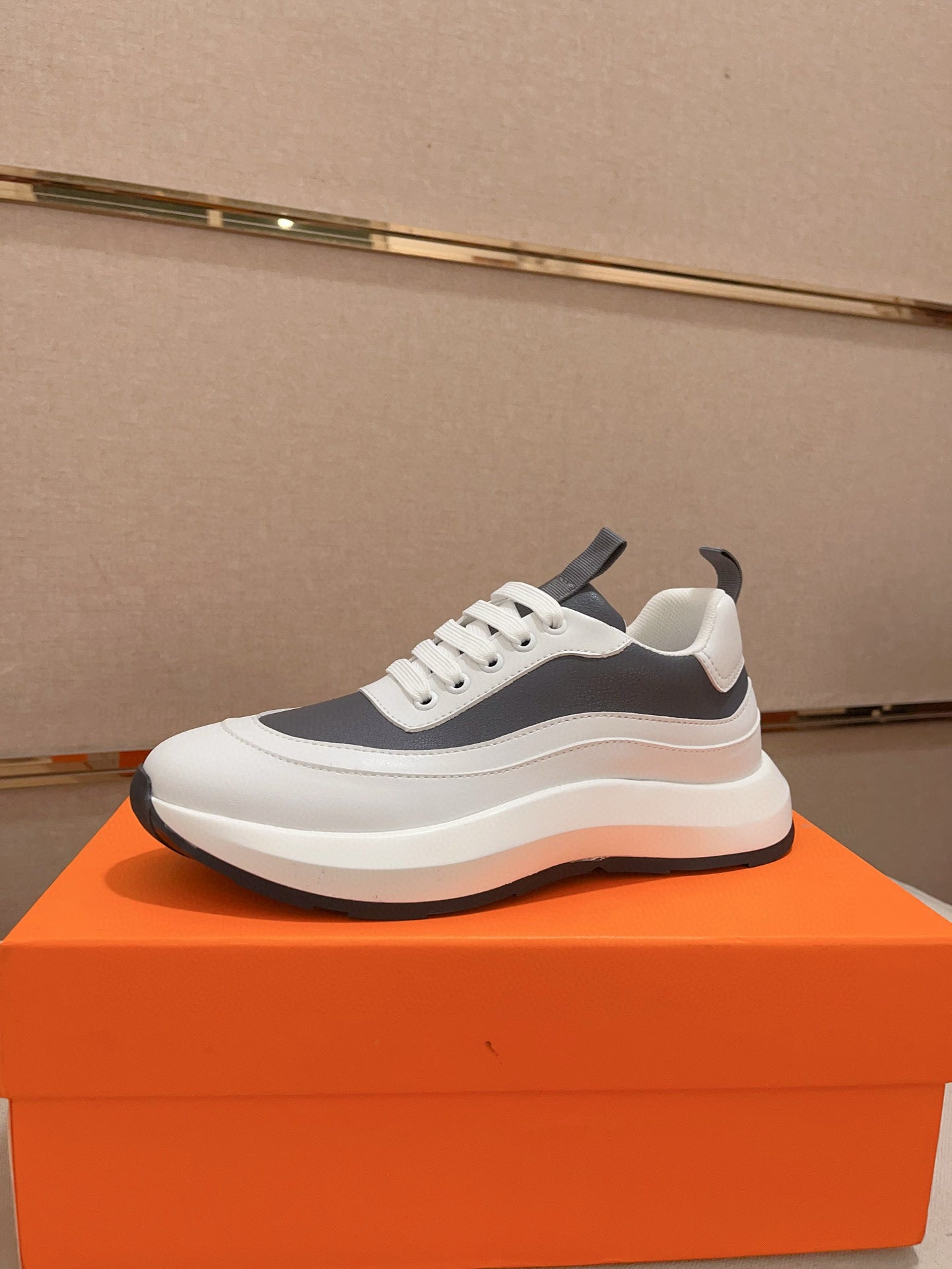 HM Men's Gramme Sneaker White Grey Cowhide 539678