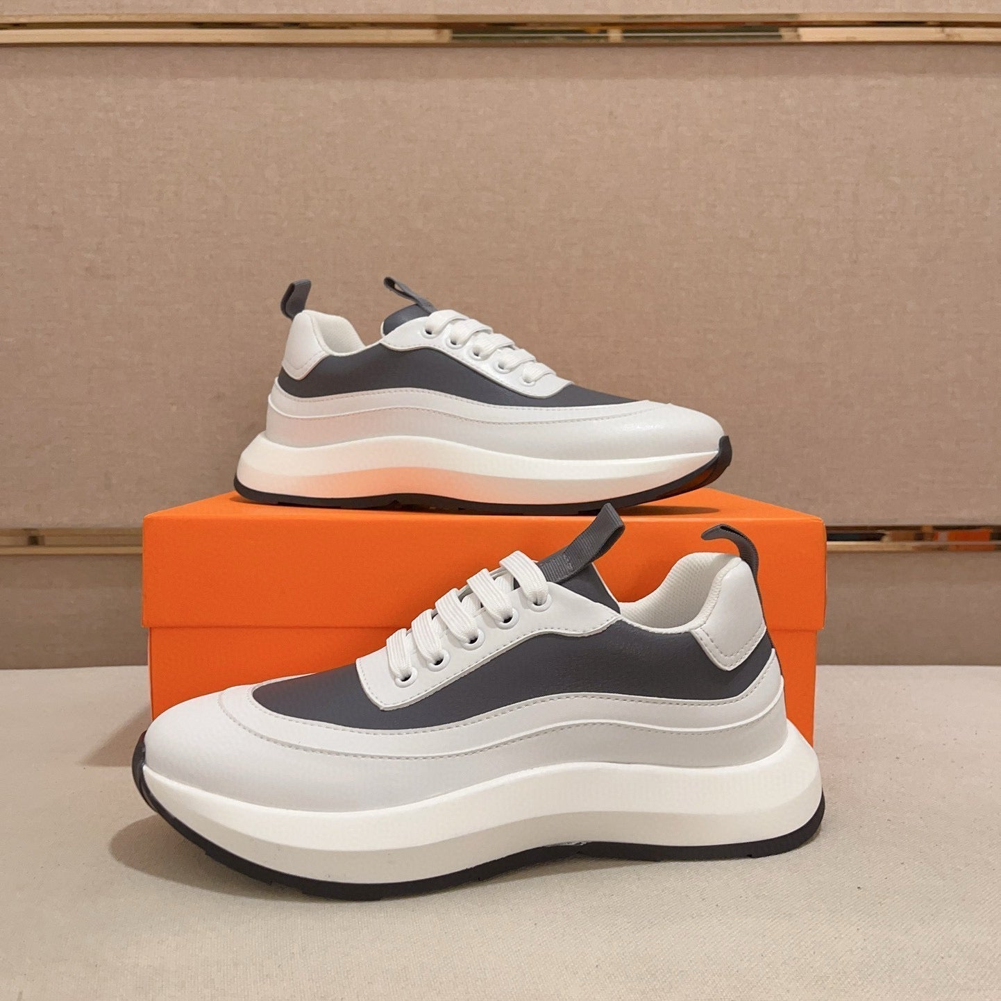 HM Men's Gramme Sneaker White Grey Cowhide 539678