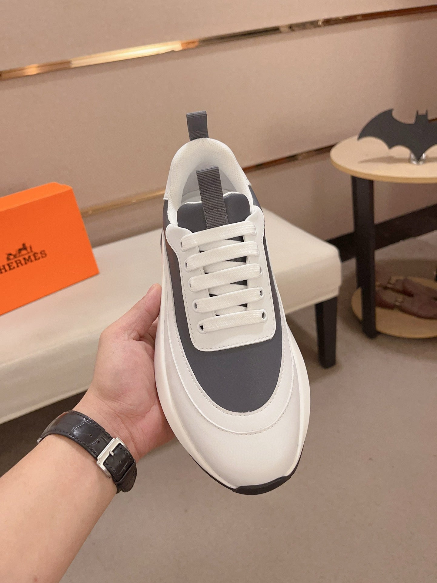 HM Men's Gramme Sneaker White Grey Cowhide 539678