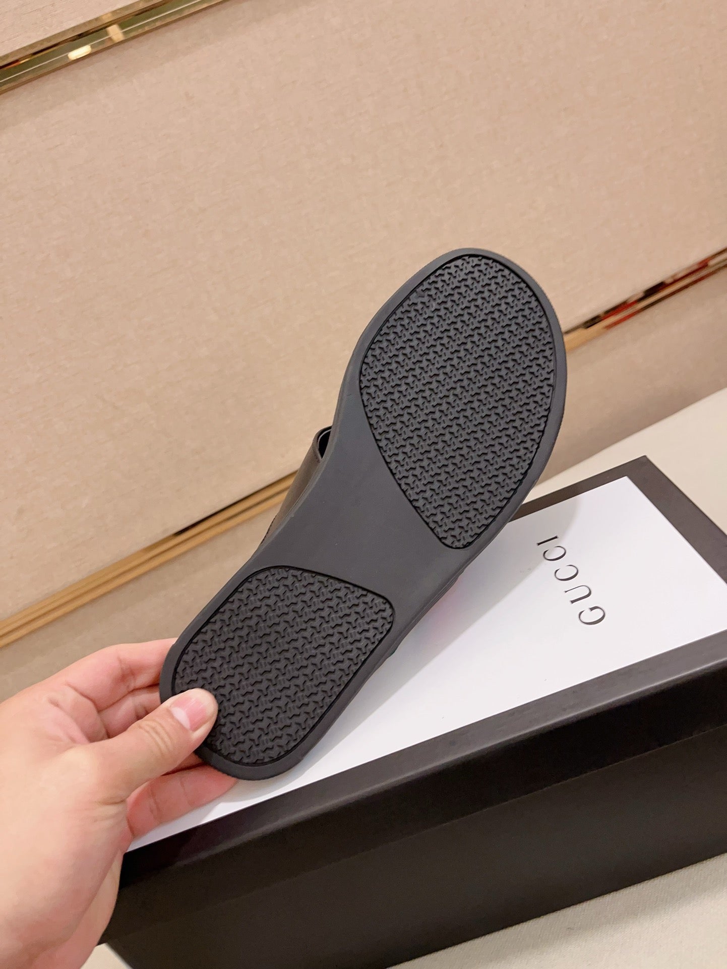 GG Men's Web Slide Black Blue Cowhide 554607