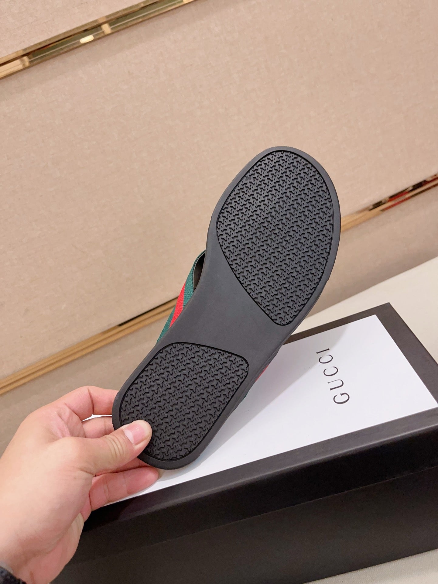 GG Men's Thong Web Black Blue Cowhide 554610