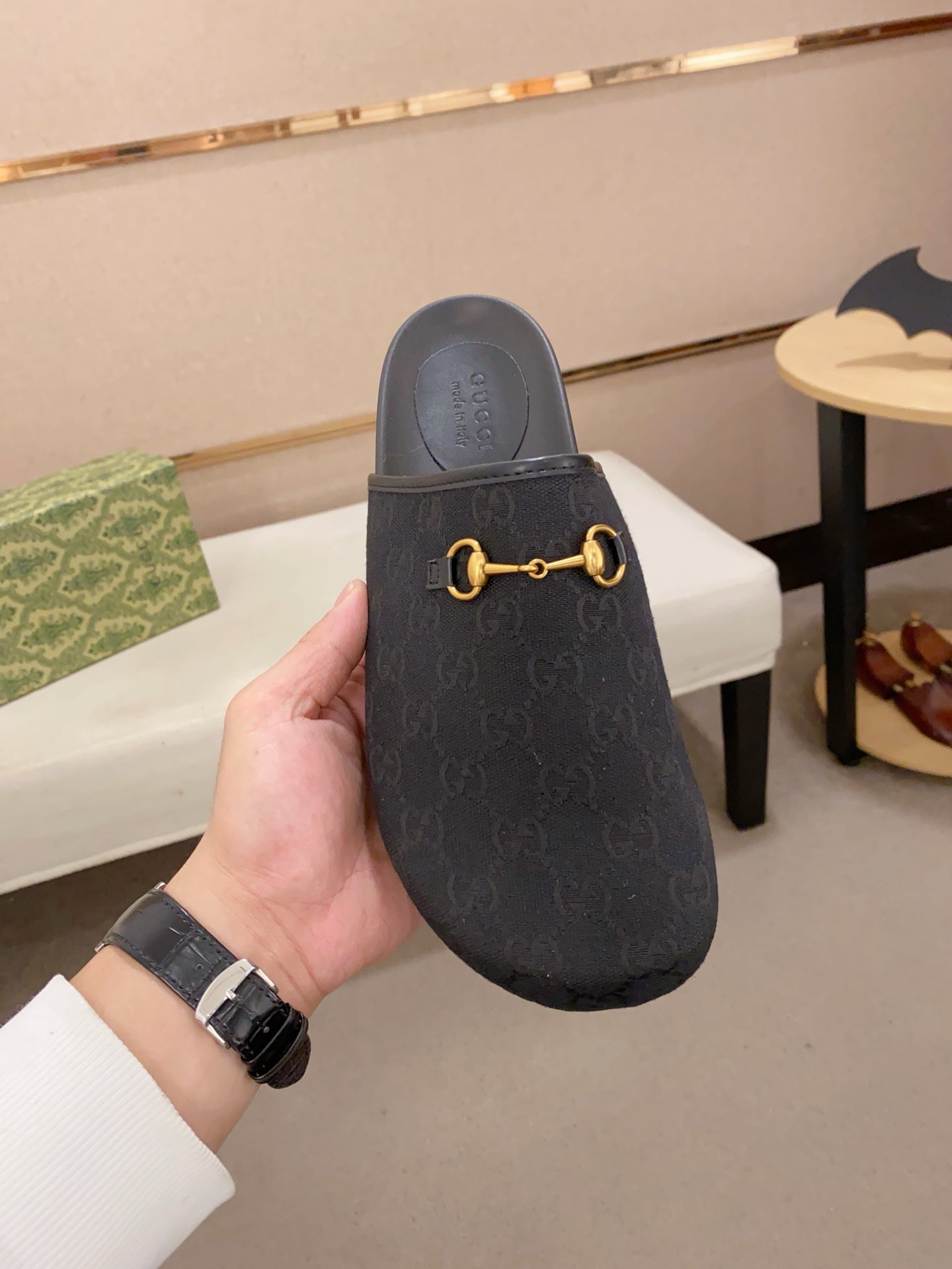 GG Men's Mule Black Printed Fabric 560358