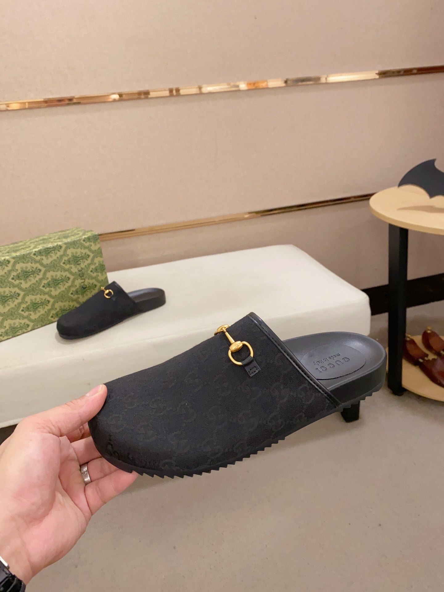 GG Men's Mule Black Printed Fabric 560358