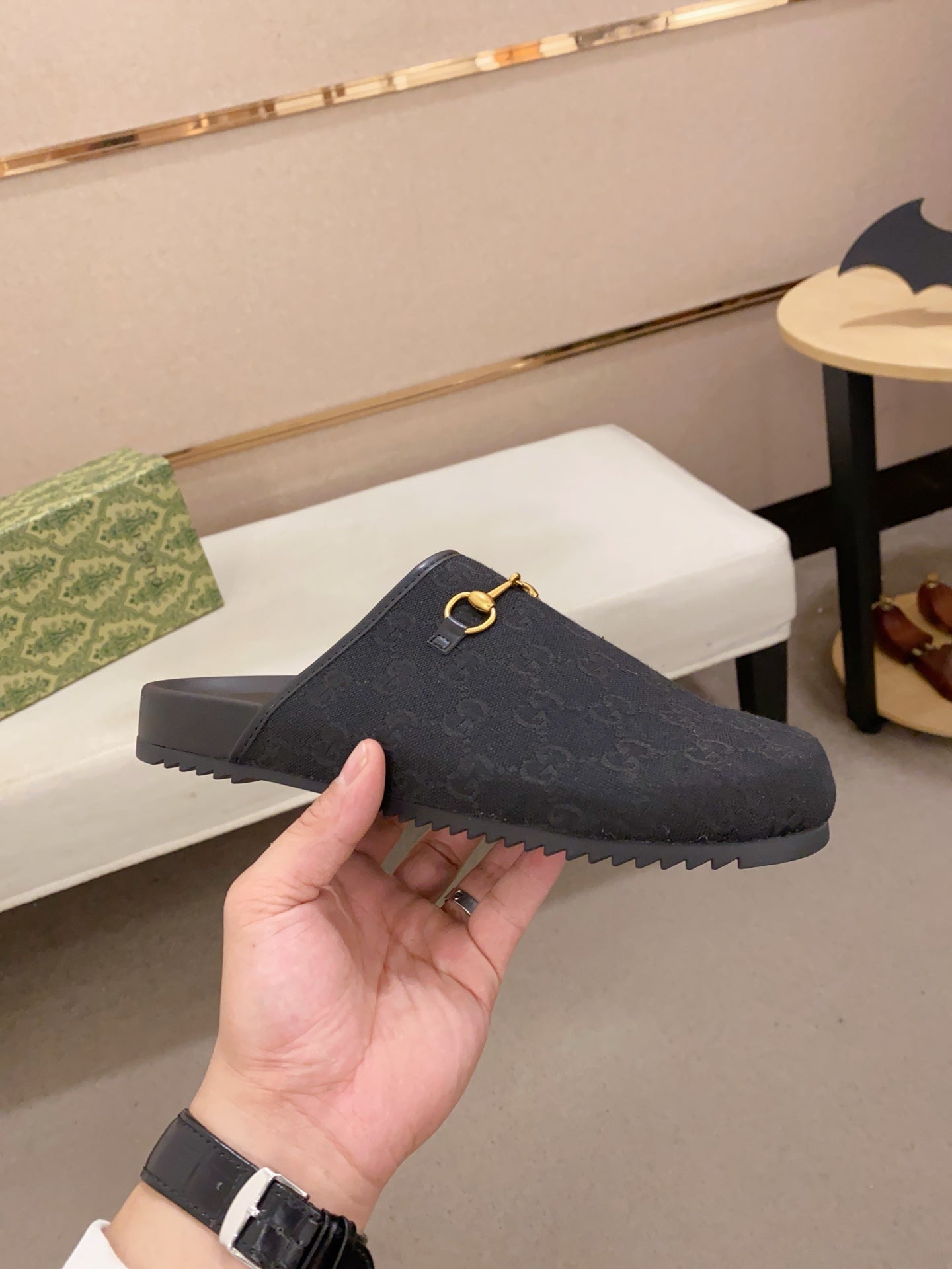 GG Men's Mule Black Printed Fabric 560358