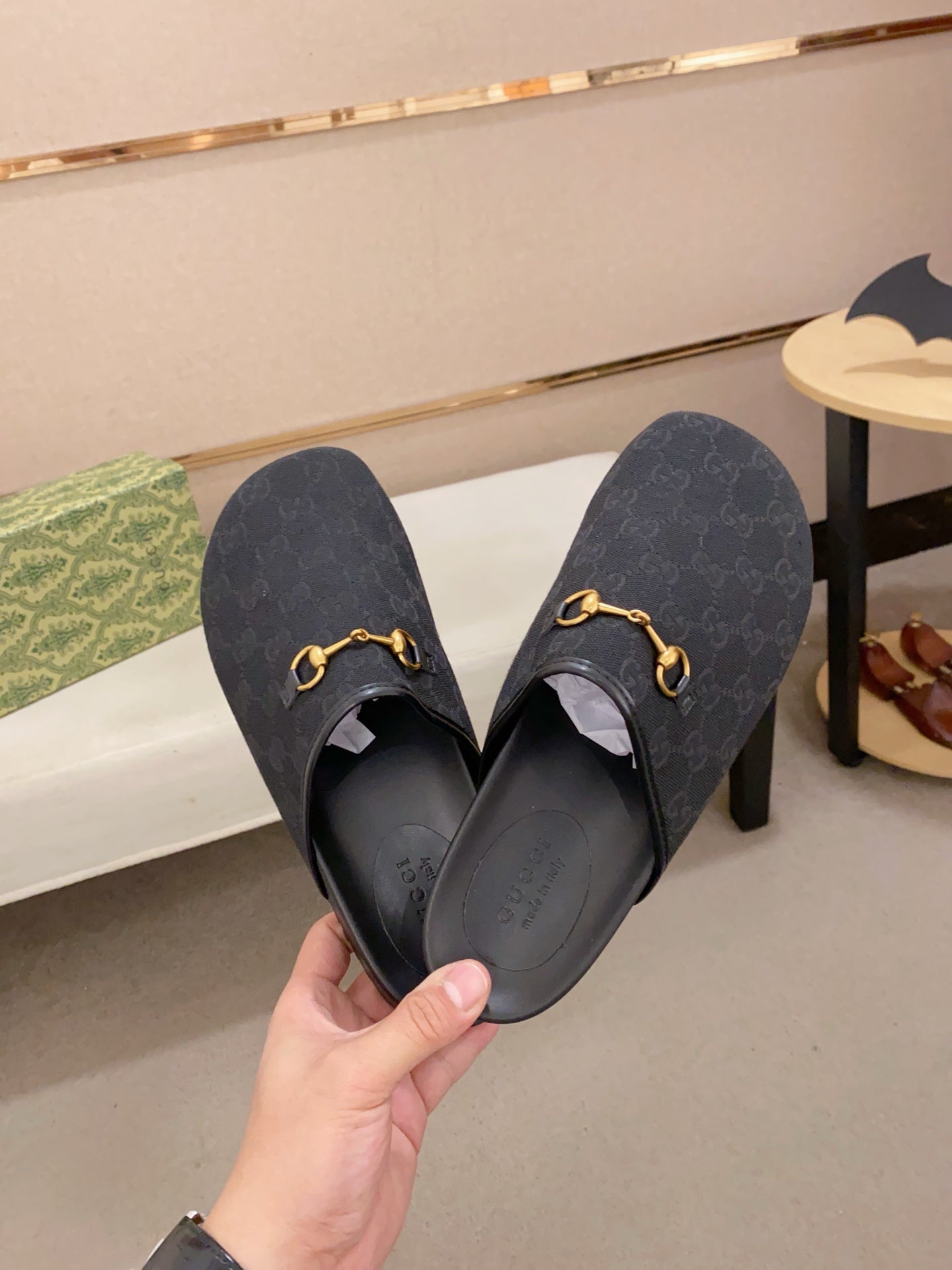 GG Men's Mule Black Printed Fabric 560358