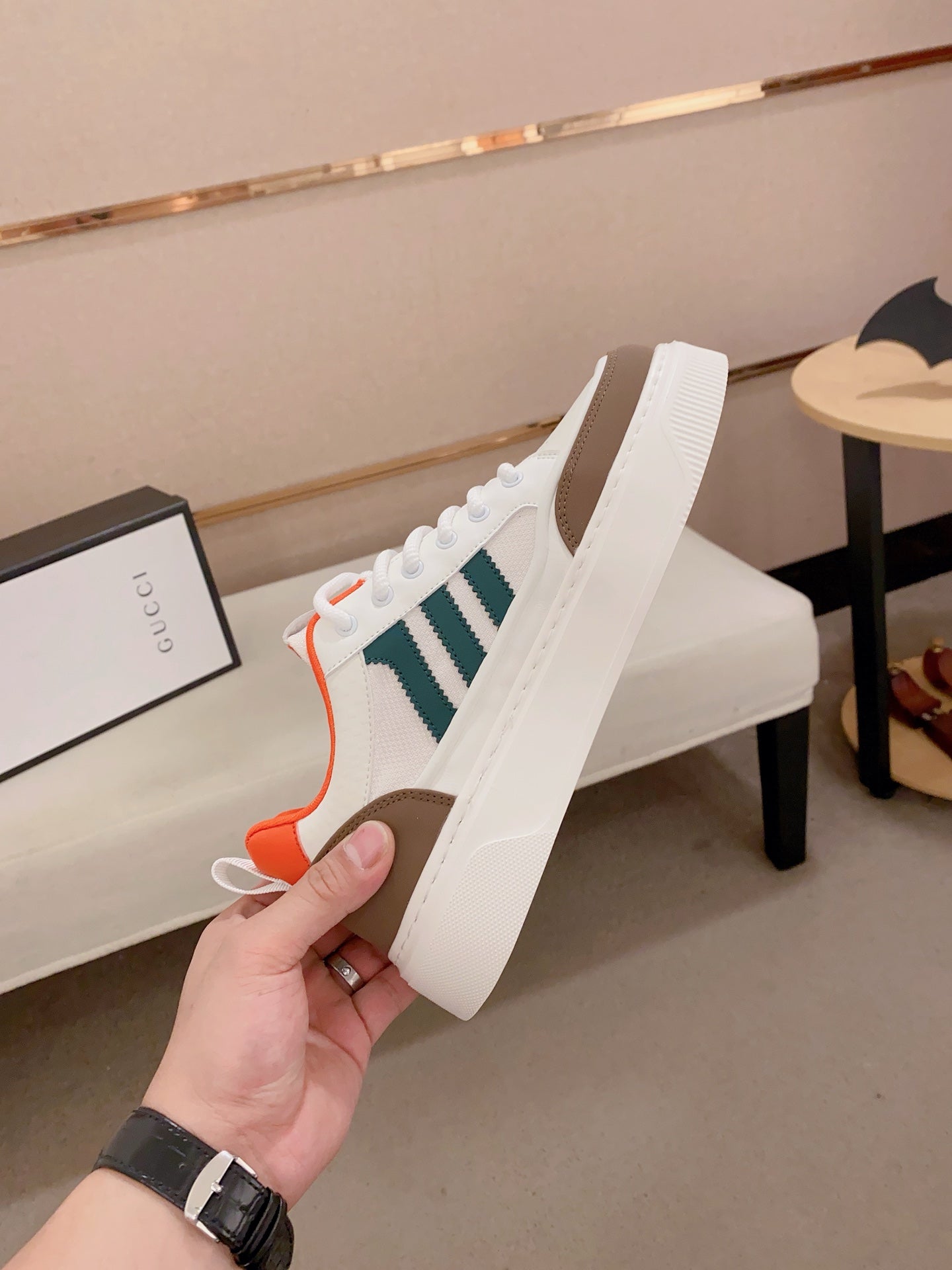 GG Men's Sneaker White Brown Cowhide 573328