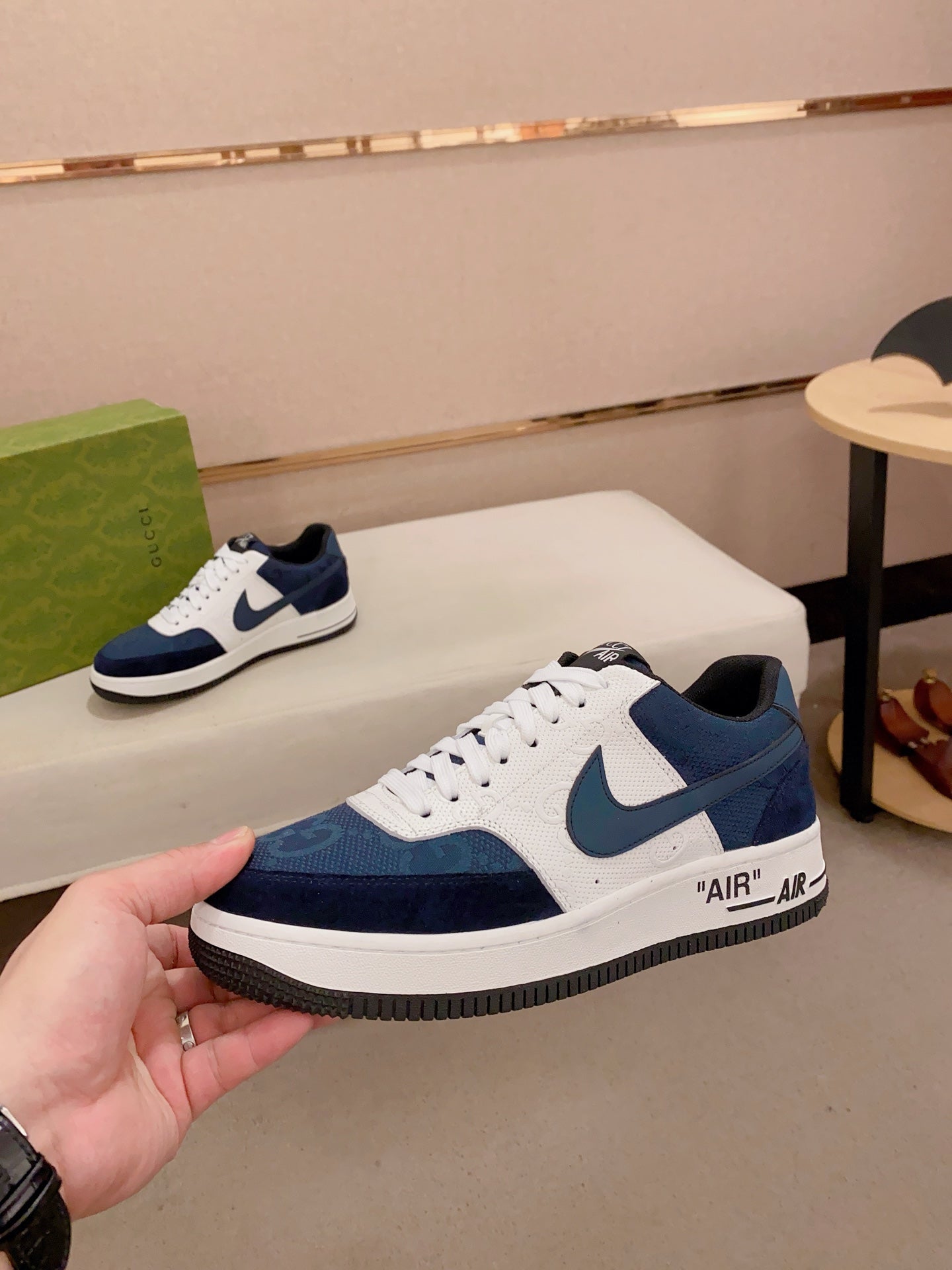 GG x Nike Men's Sneaker Blue White Cowhide Fabric 573334