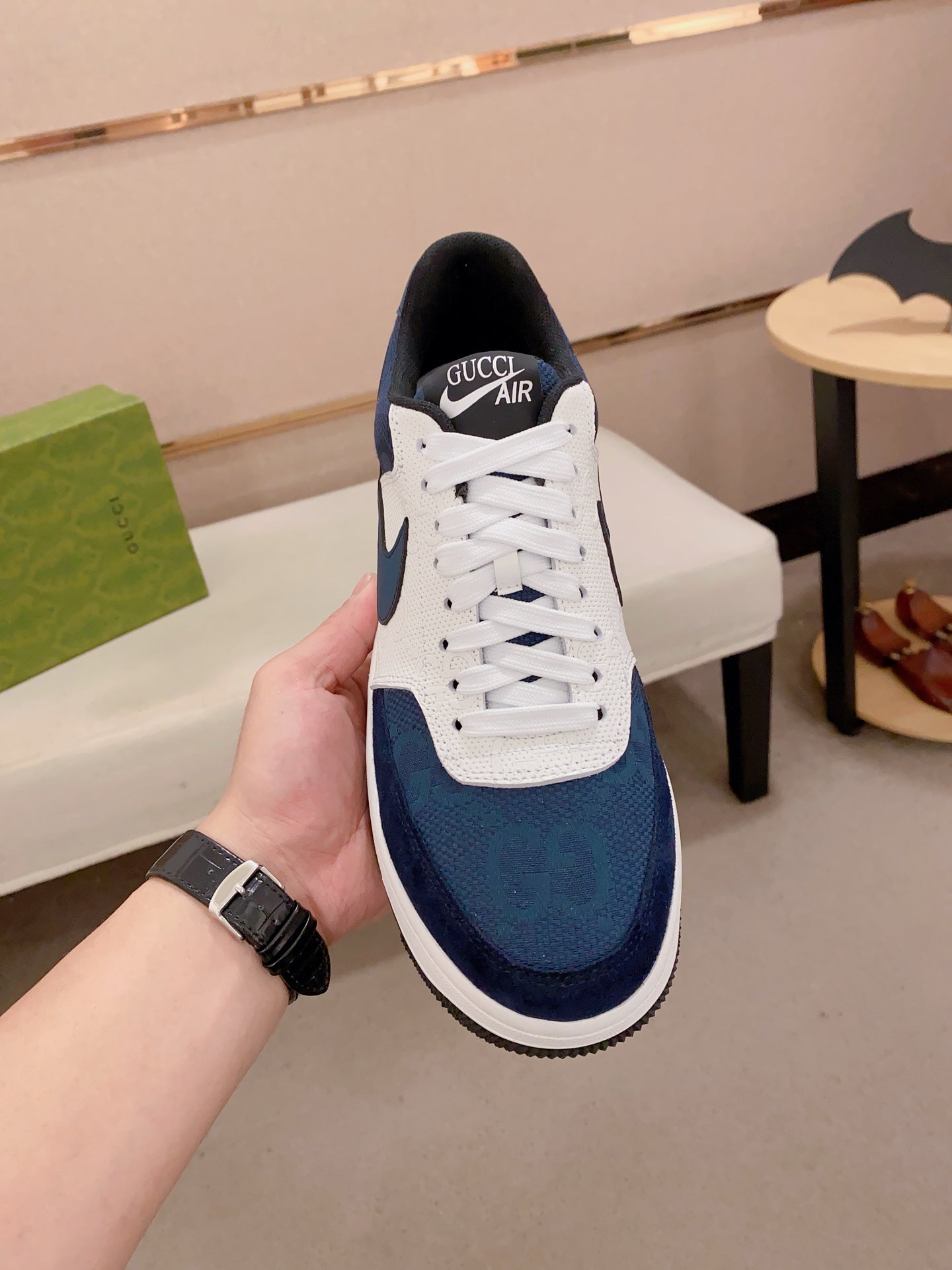 GG x Nike Men's Sneaker Blue White Cowhide Fabric 573334