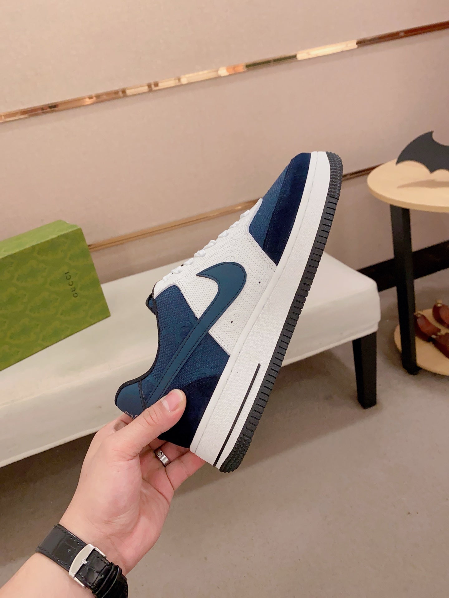 GG x Nike Men's Sneaker Blue White Cowhide Fabric 573334