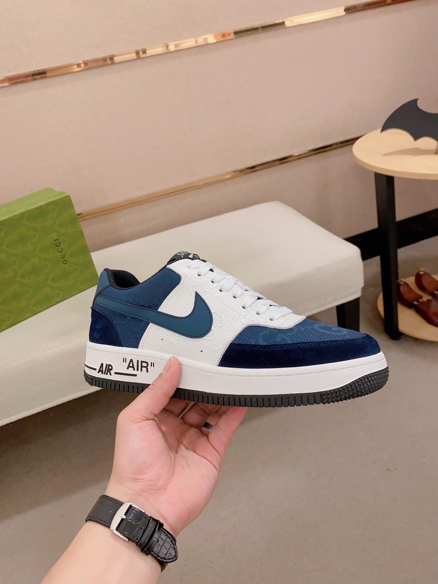 GG x Nike Men's Sneaker Blue White Cowhide Fabric 573334