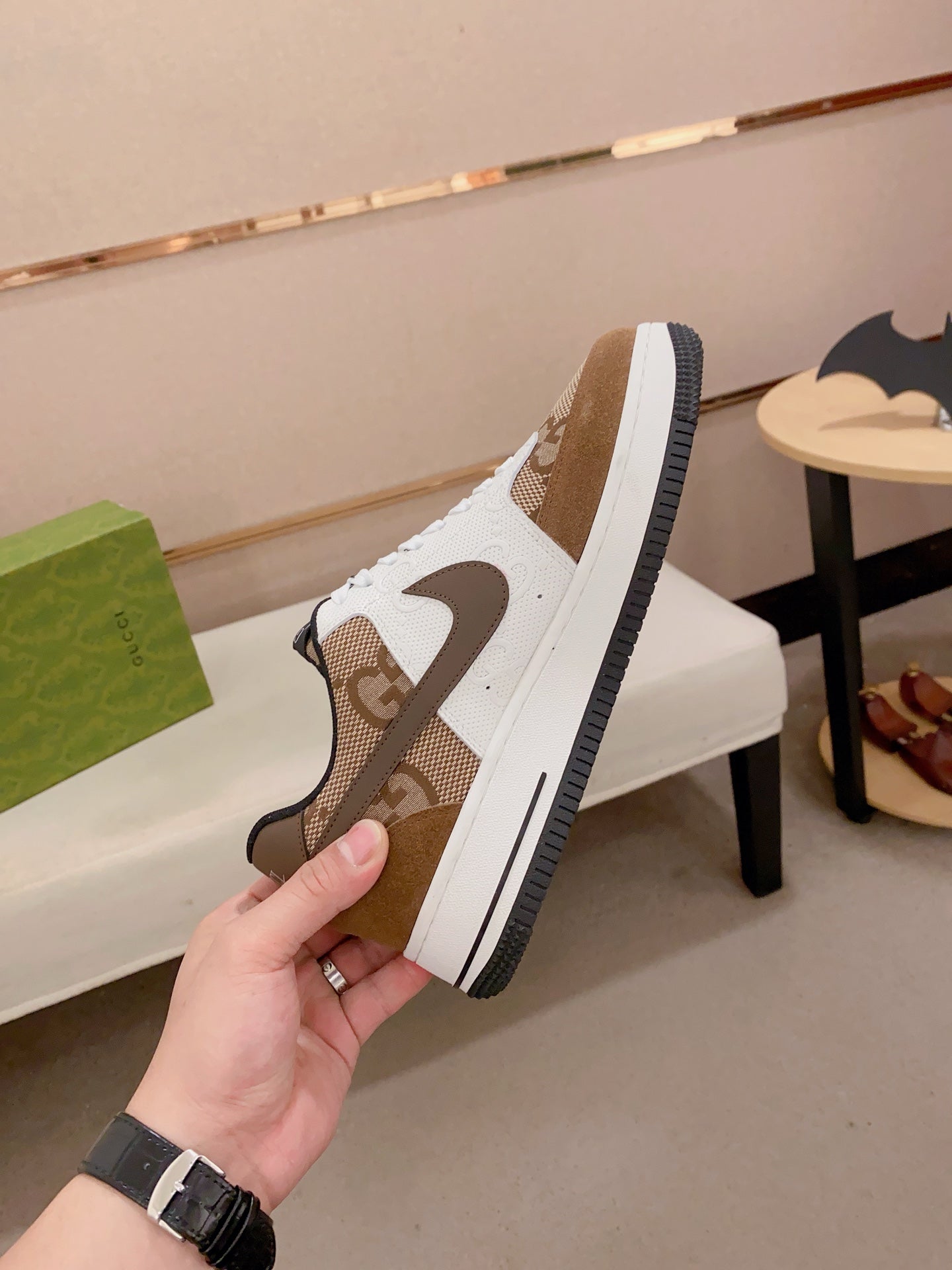 GG x Nike Men's Sneaker Brown White Cowhide Fabric 573335