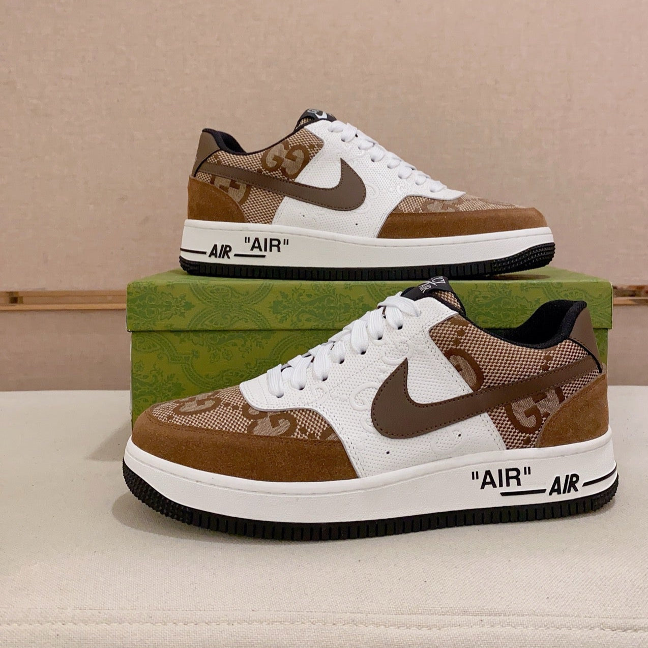 GG x Nike Men's Sneaker Brown White Cowhide Fabric 573335