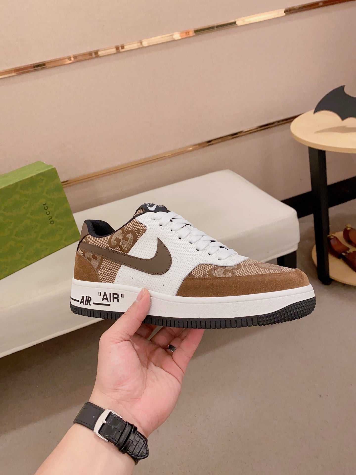 GG x Nike Men's Sneaker Brown White Cowhide Fabric 573335