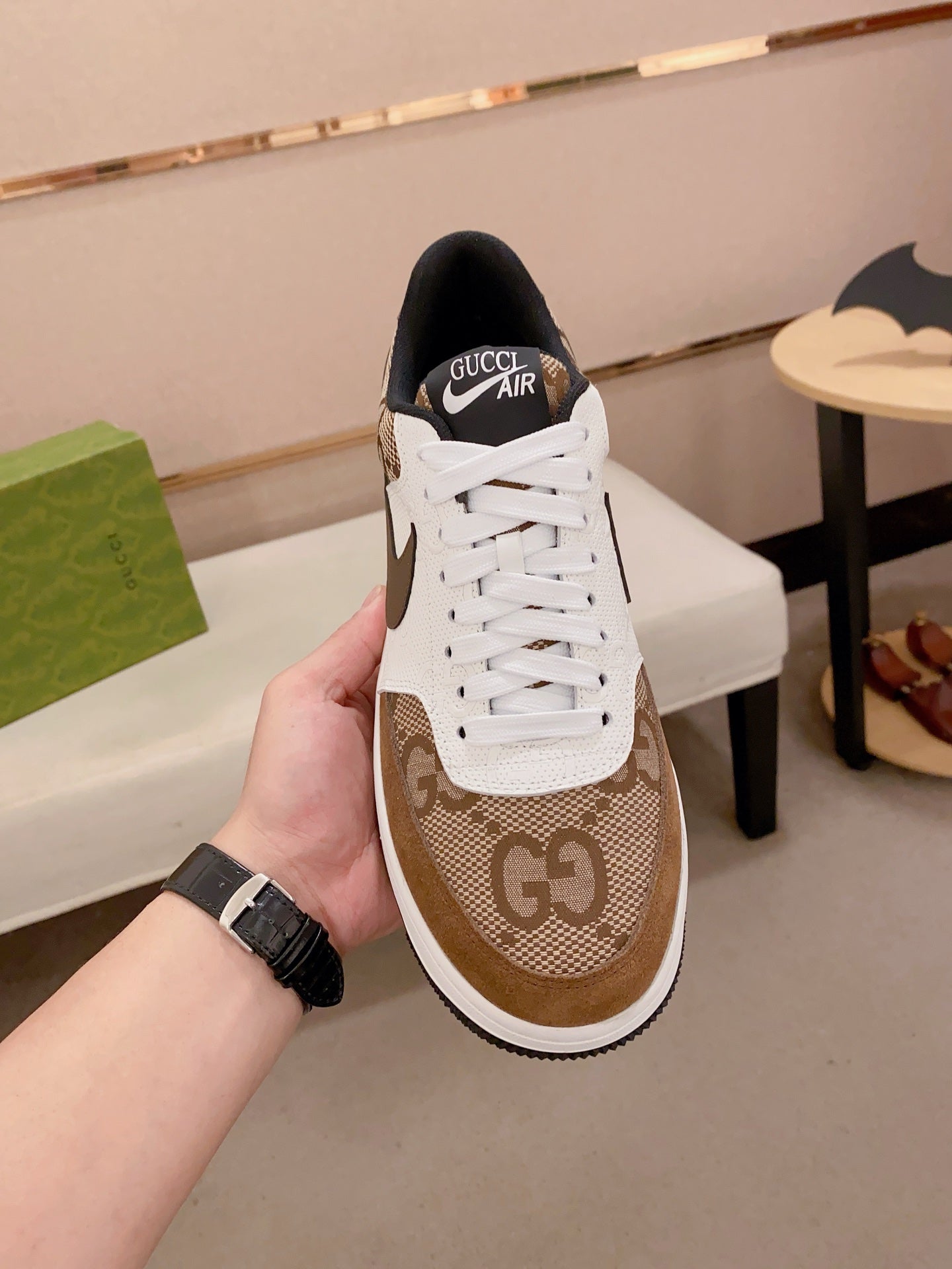 GG x Nike Men's Sneaker Brown White Cowhide Fabric 573335