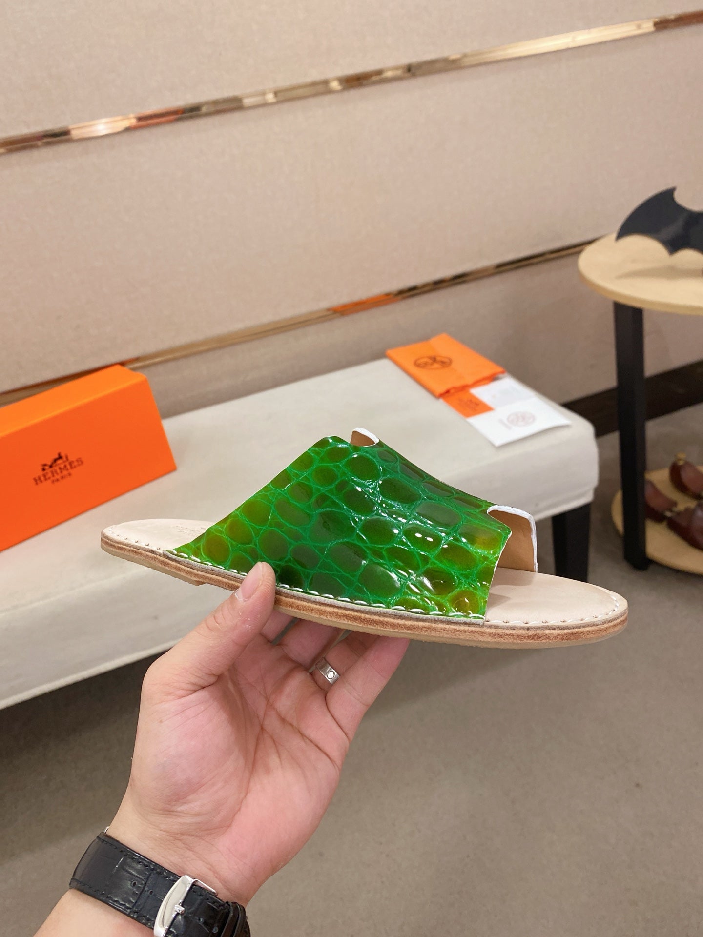 HM Men's Slide Green Cowhide 645105