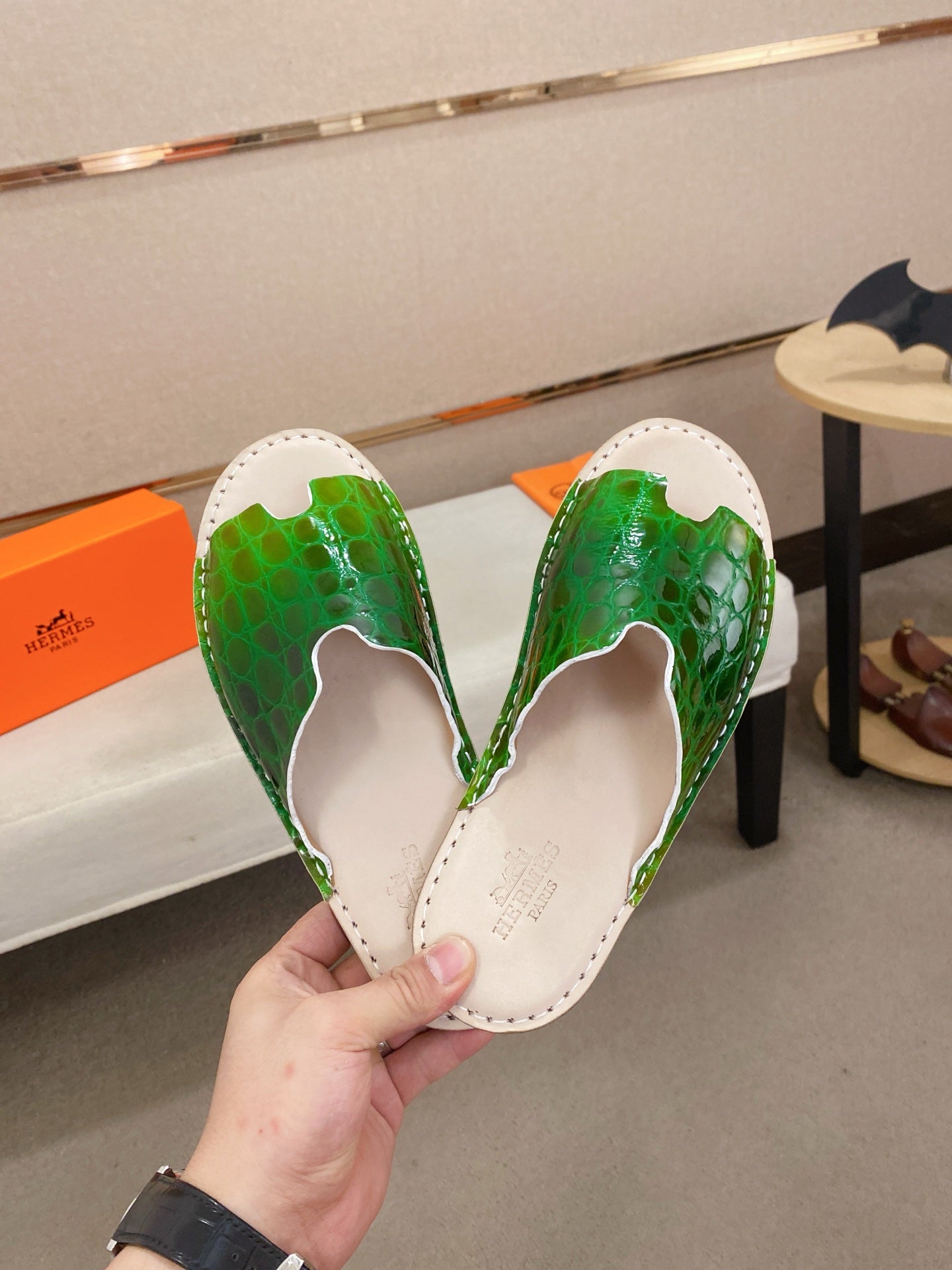 HM Men's Slide Green Cowhide 645105