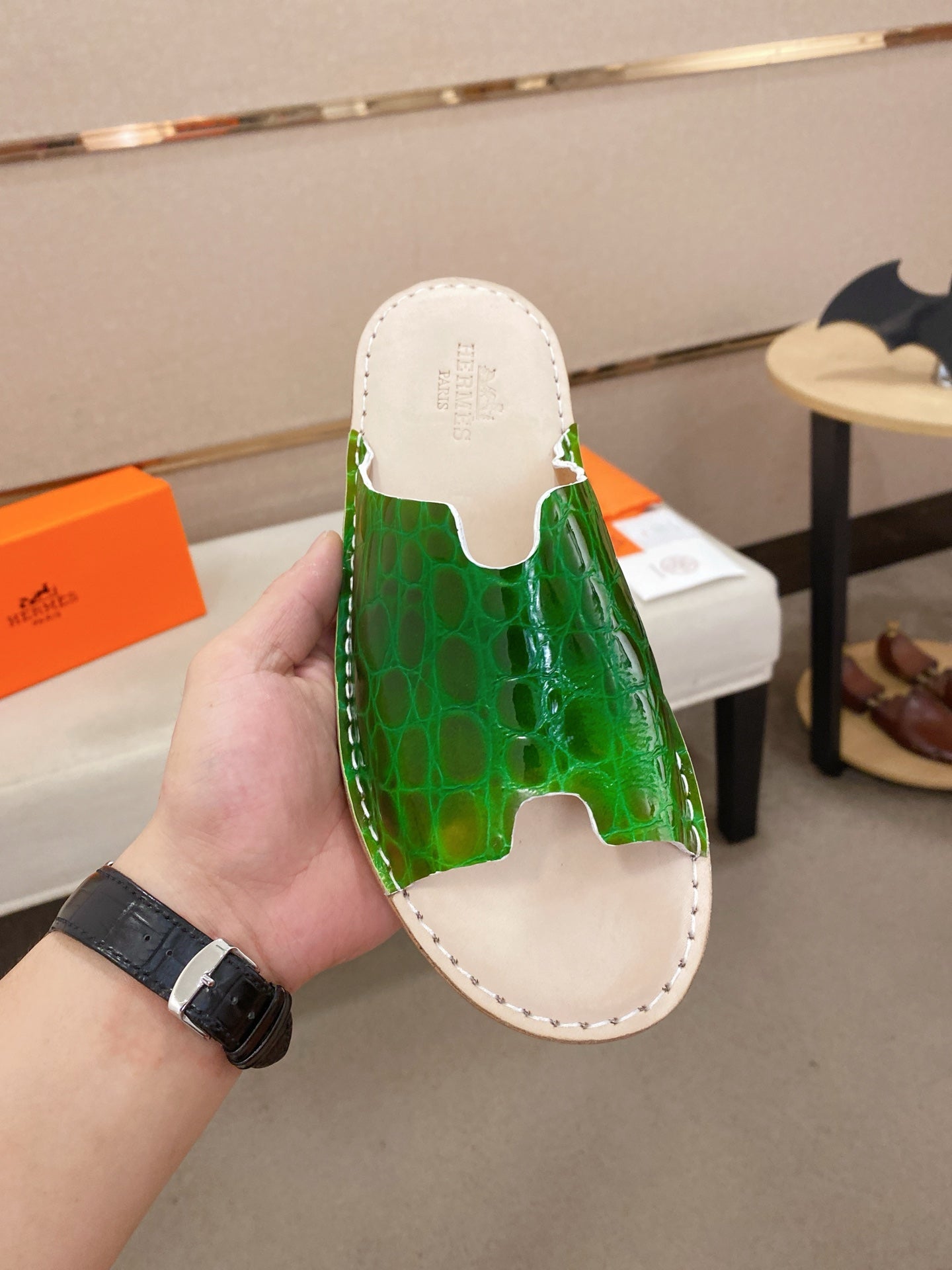 HM Men's Slide Green Cowhide 645105