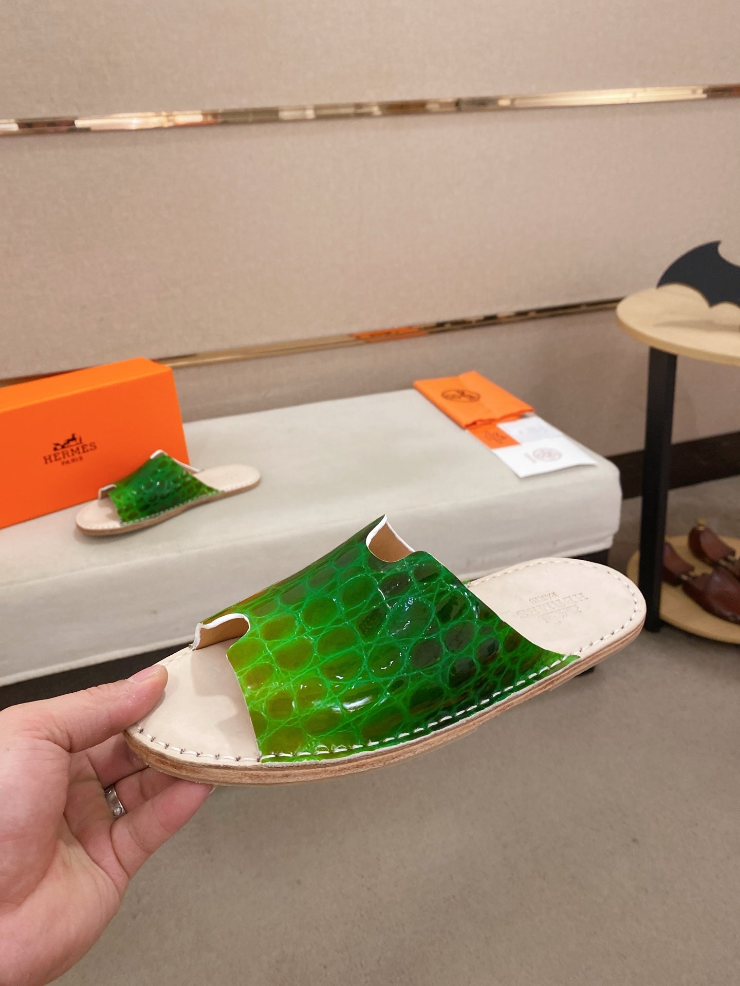 HM Men's Slide Green Cowhide 645105