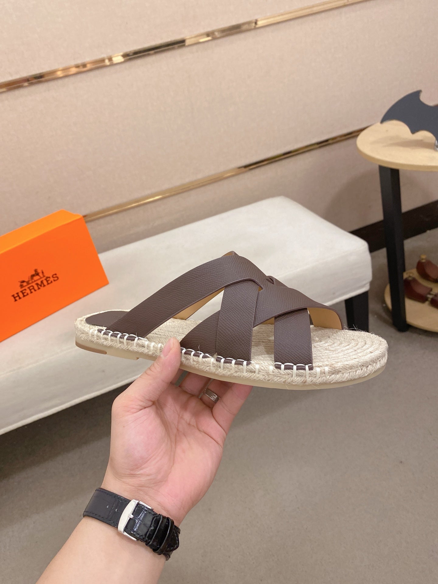 HM Men's Kazimir Sandal Dark Brown Espadrilles Cowhide 700887