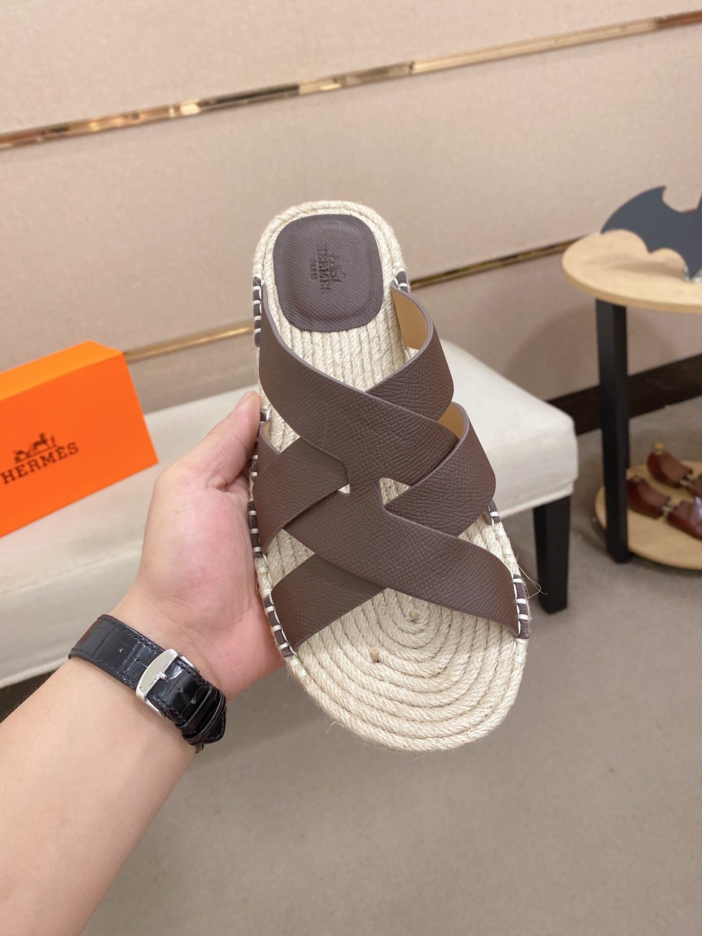 HM Men's Kazimir Sandal Dark Brown Espadrilles Cowhide 700887