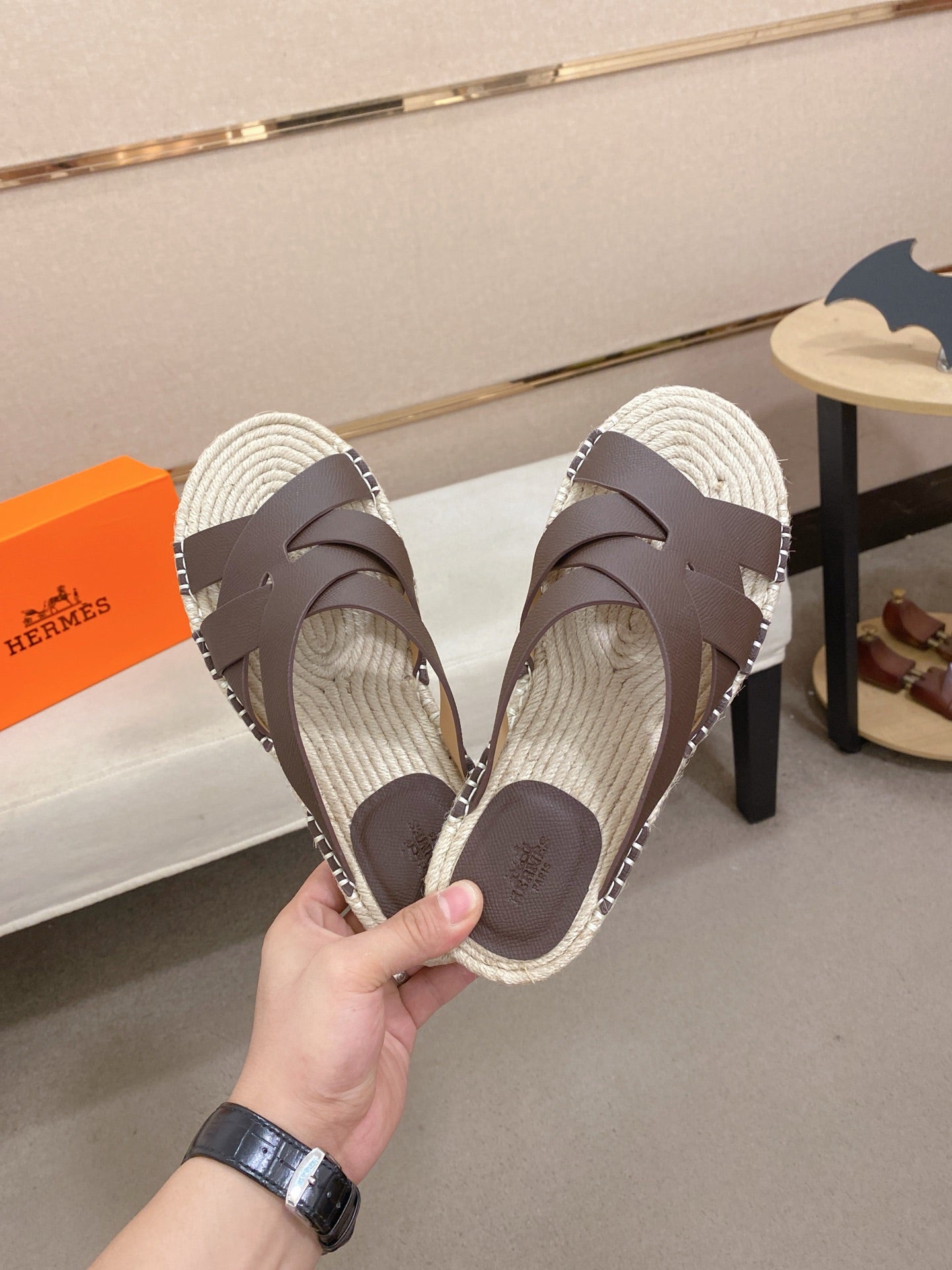 HM Men's Kazimir Sandal Dark Brown Espadrilles Cowhide 700887