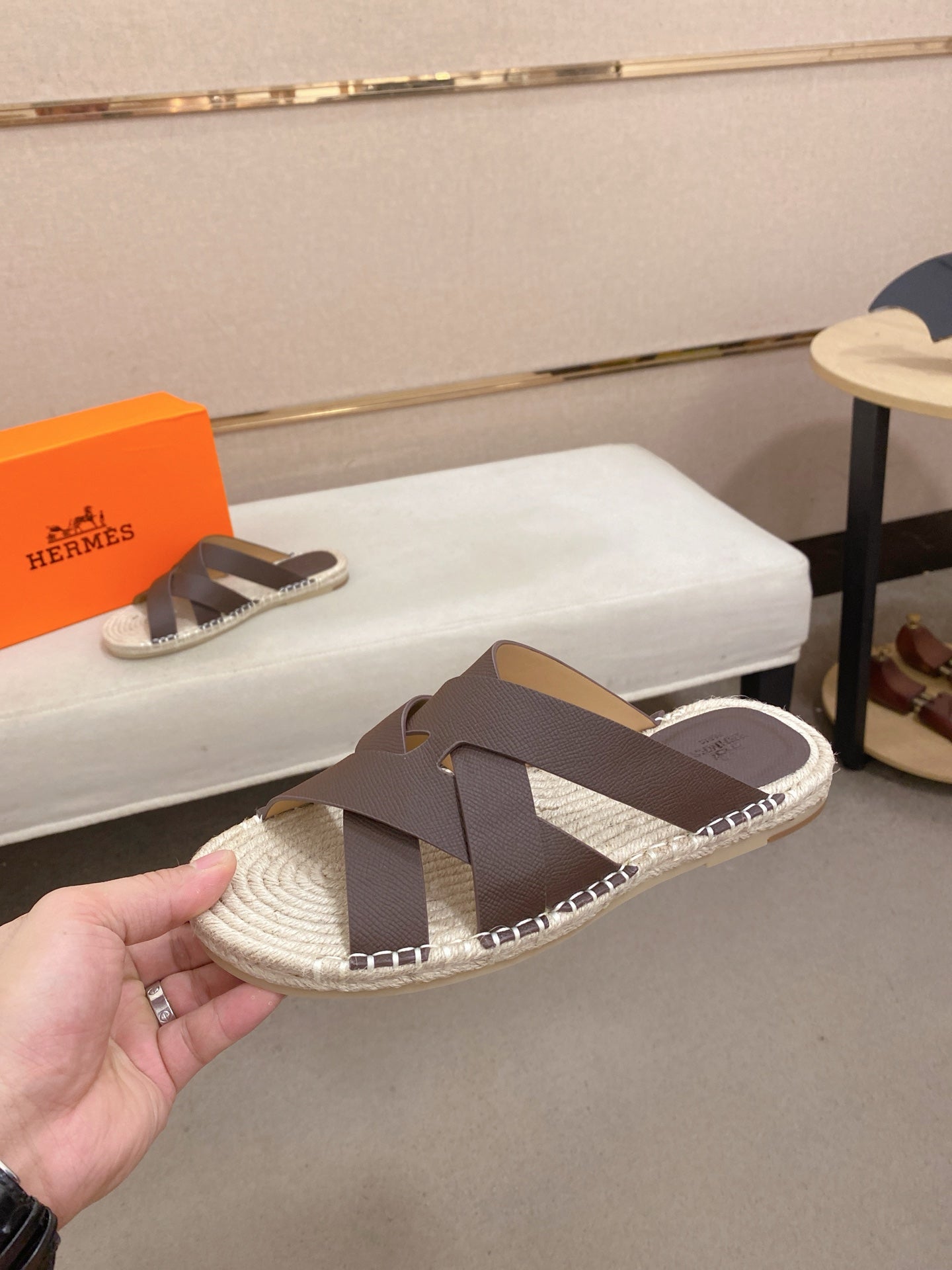 HM Men's Kazimir Sandal Dark Brown Espadrilles Cowhide 700887