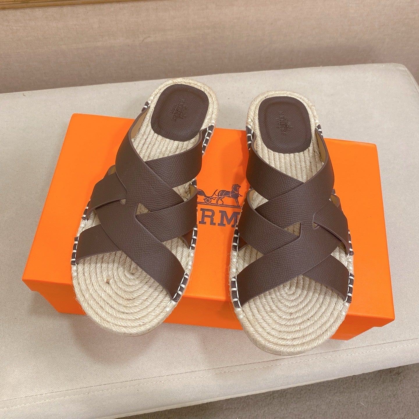 HM Men's Kazimir Sandal Dark Brown Espadrilles Cowhide 700887