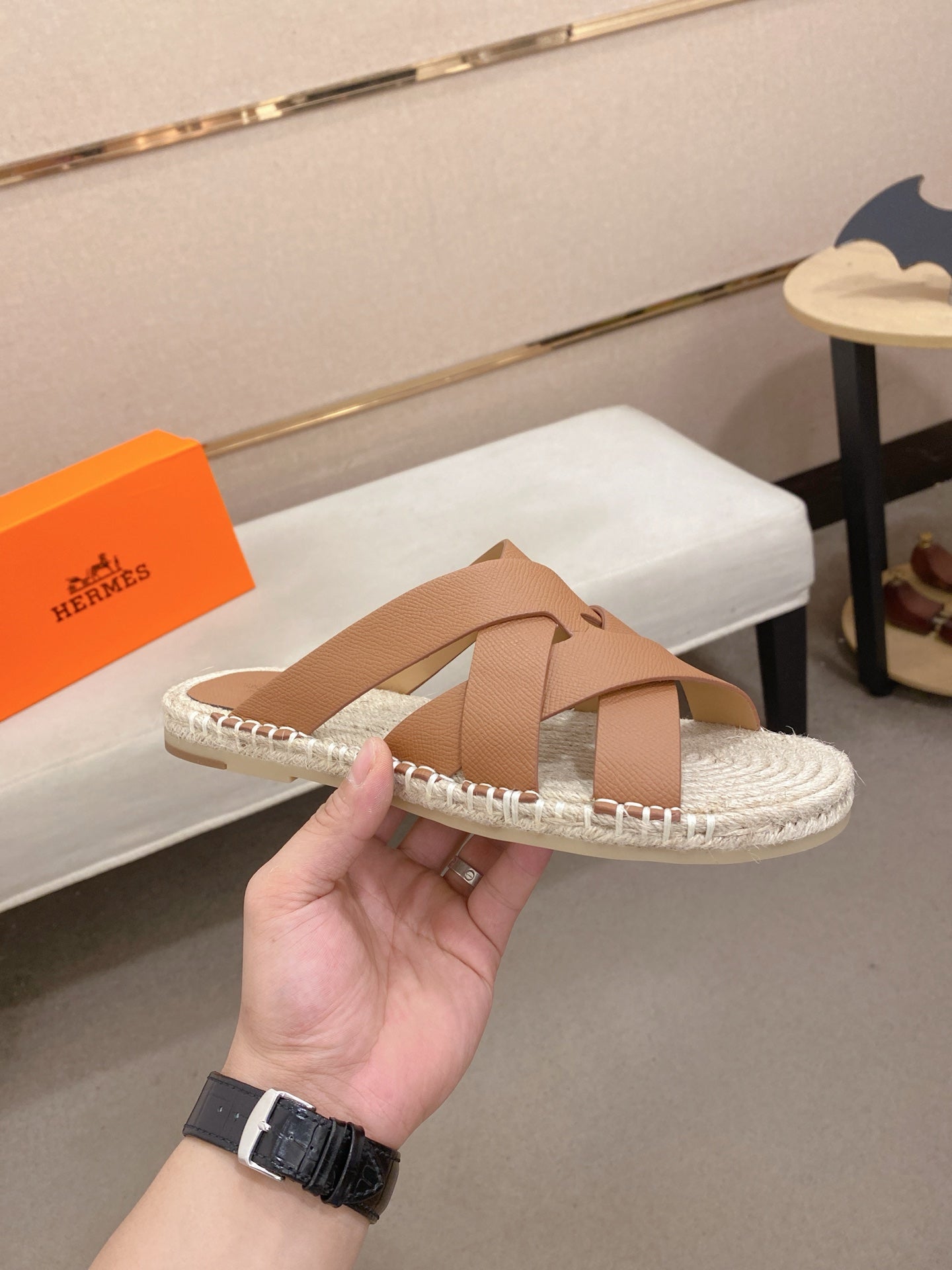 HM Men's Kazimir Sandal Light Brown Espadrilles Cowhide 700888